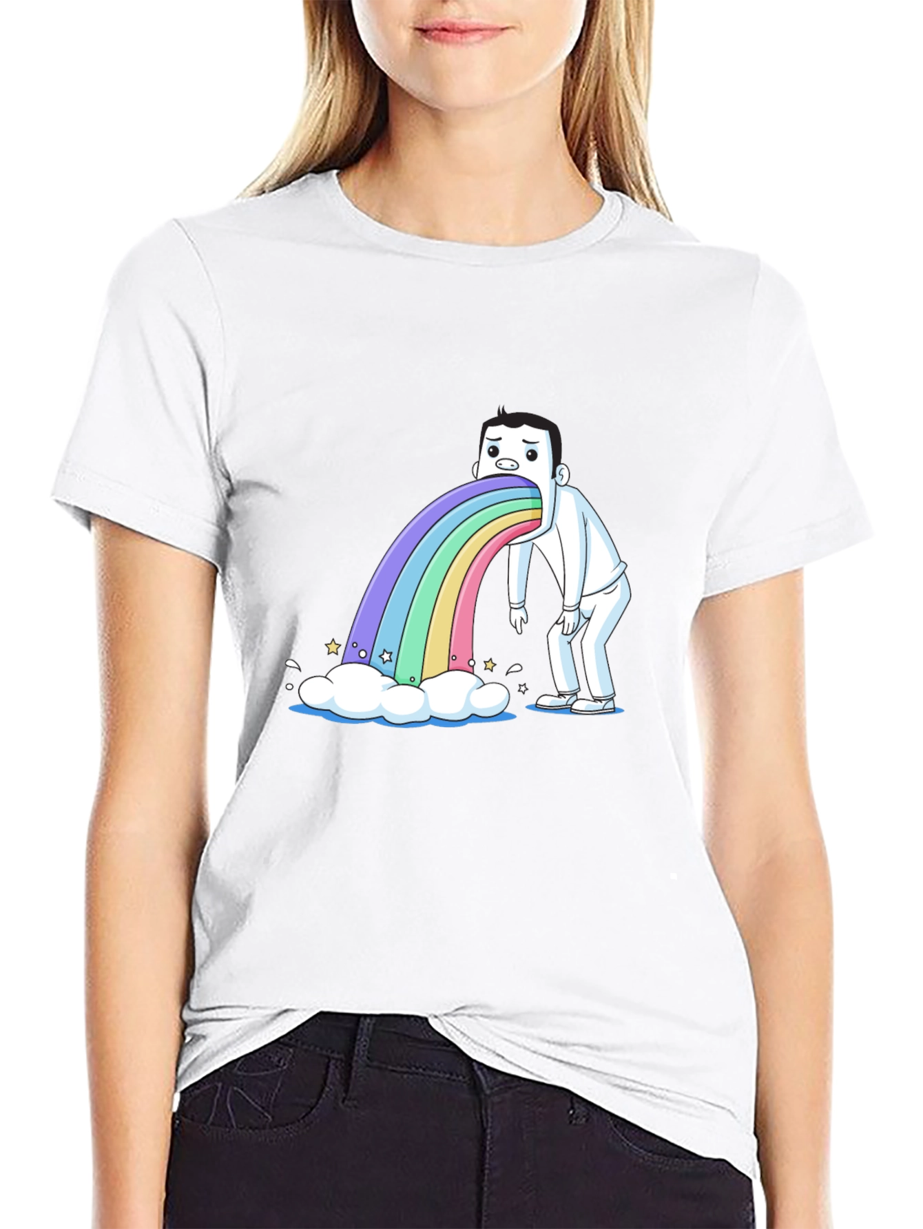 Rainbow Puke T-Shirt - Funny Cartoon Tee