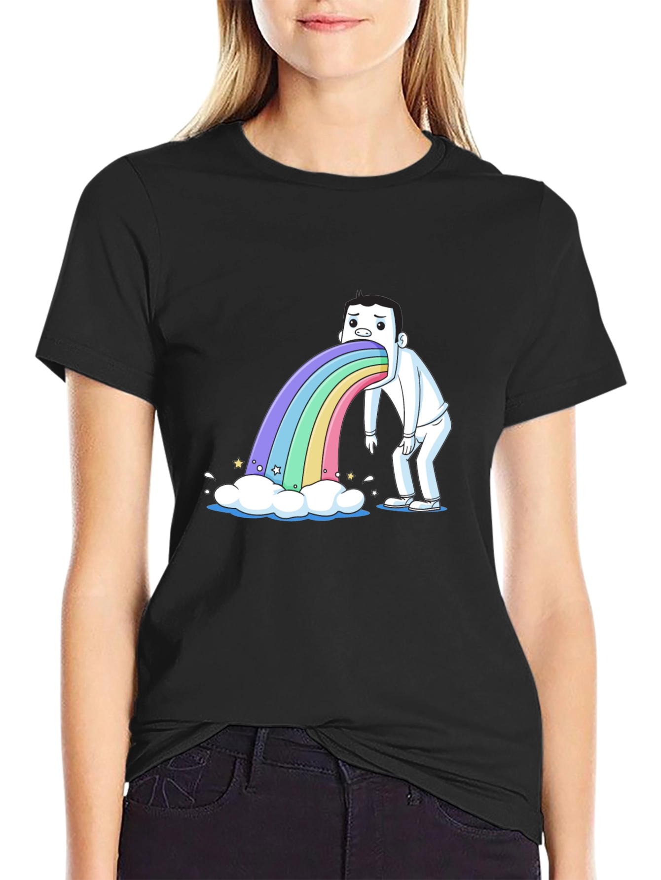 Rainbow Puke T-Shirt - Funny Cartoon Tee