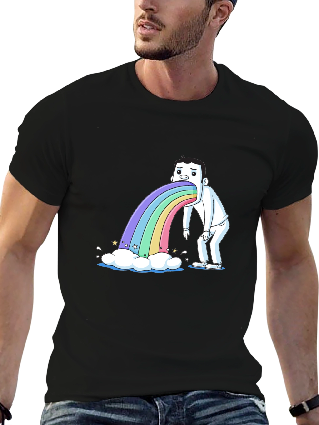 Rainbow Puke T-Shirt - Funny Cartoon Tee