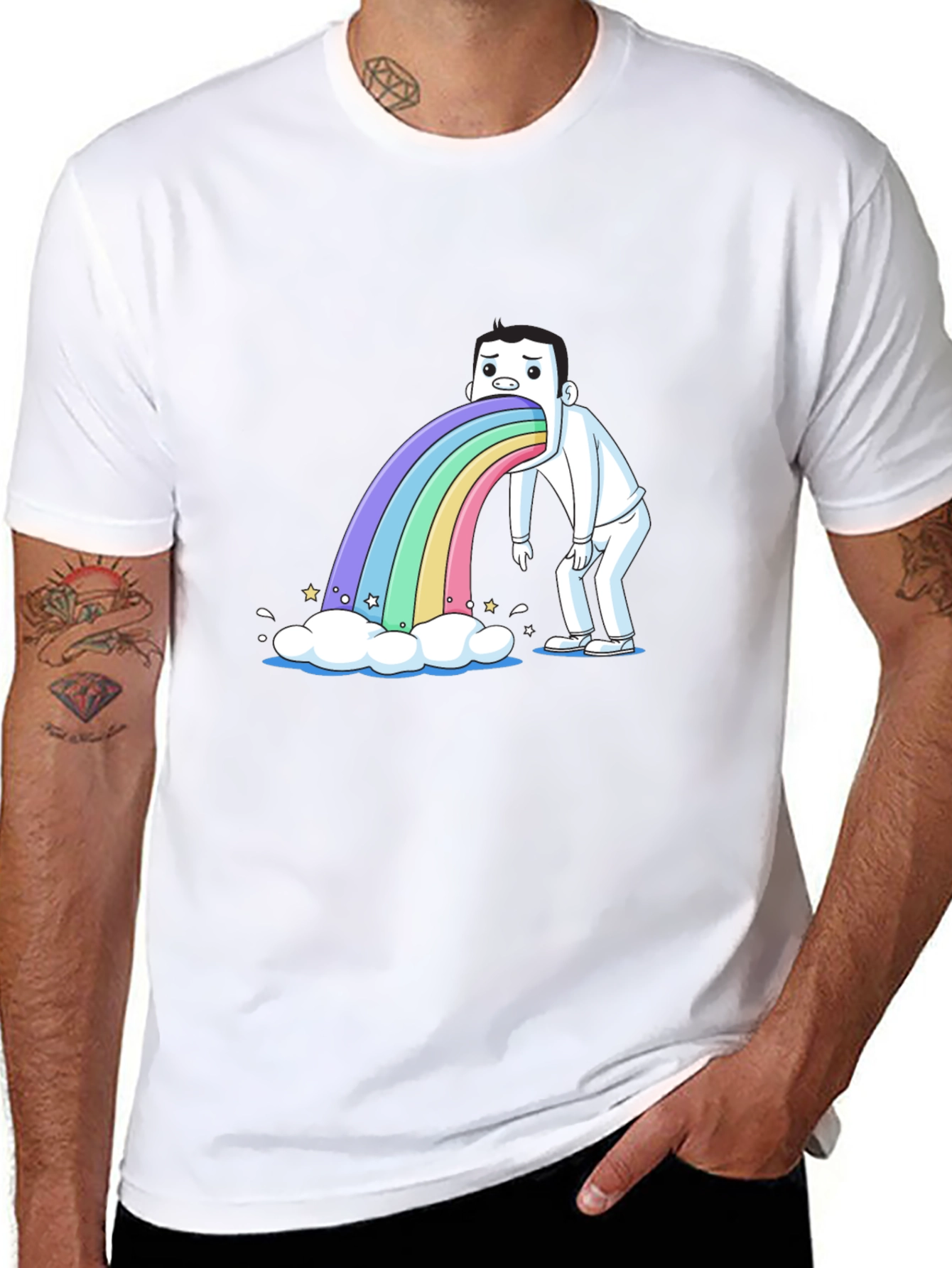 Rainbow Puke T-Shirt - Funny Cartoon Tee