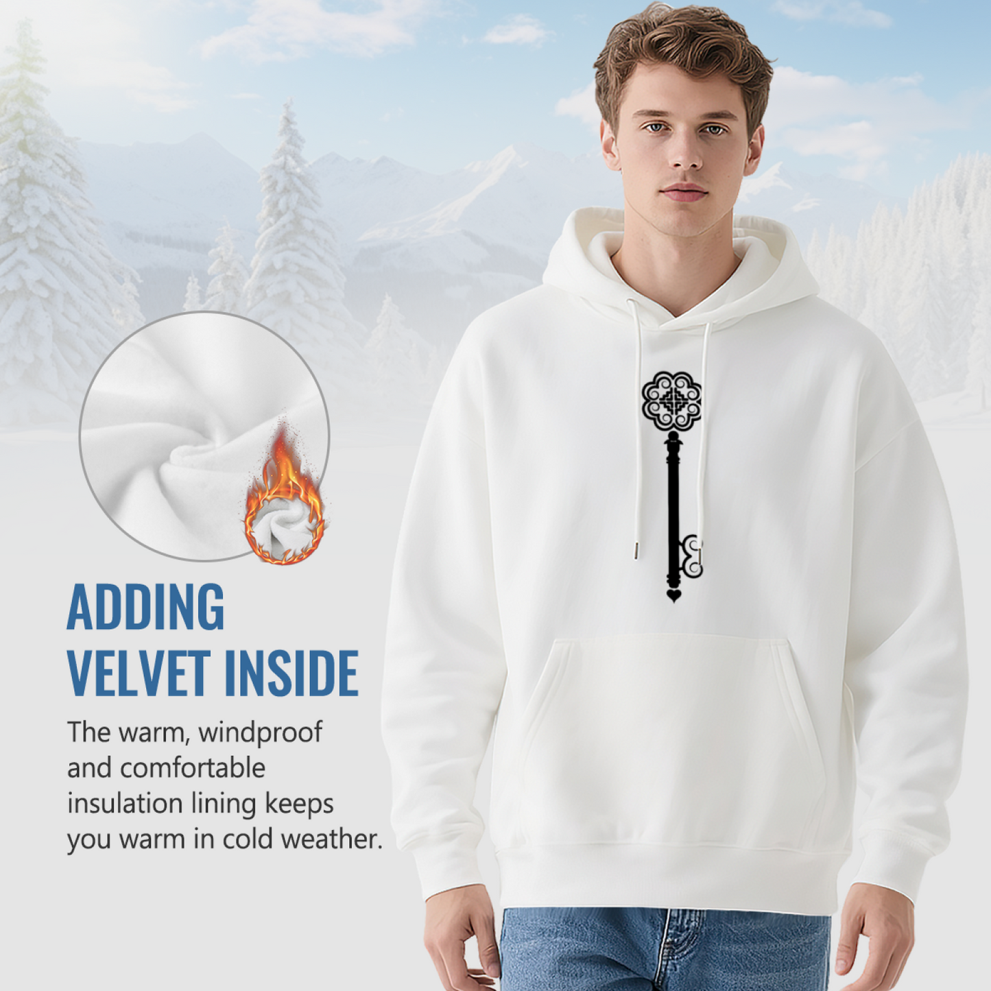 Vintage Ornate Skeleton Key Minimal Hoodie, Light Soft Comfort