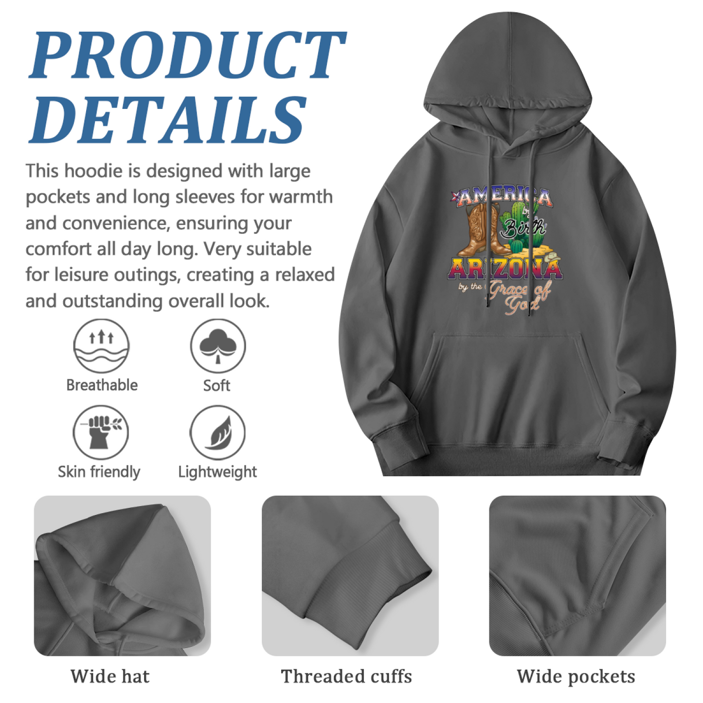 America Arizona Cowboy Retro Hoodie, Warm Outdoor Pullover