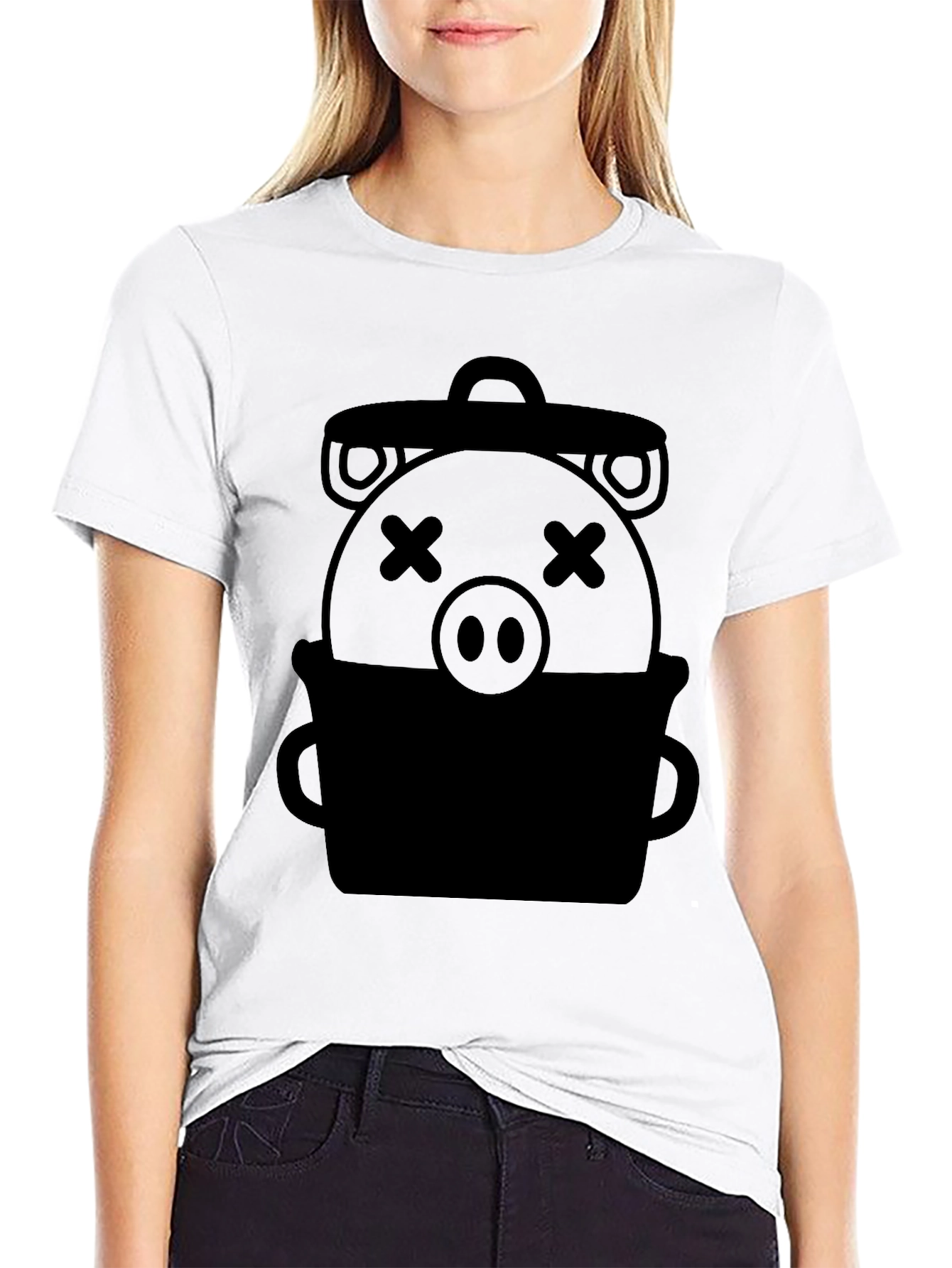 Trash Can Pig Graphic Tee - Novelty Black T-Shirt