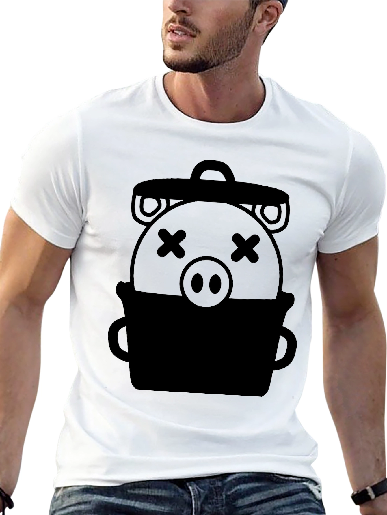 Trash Can Pig Graphic Tee - Novelty Black T-Shirt