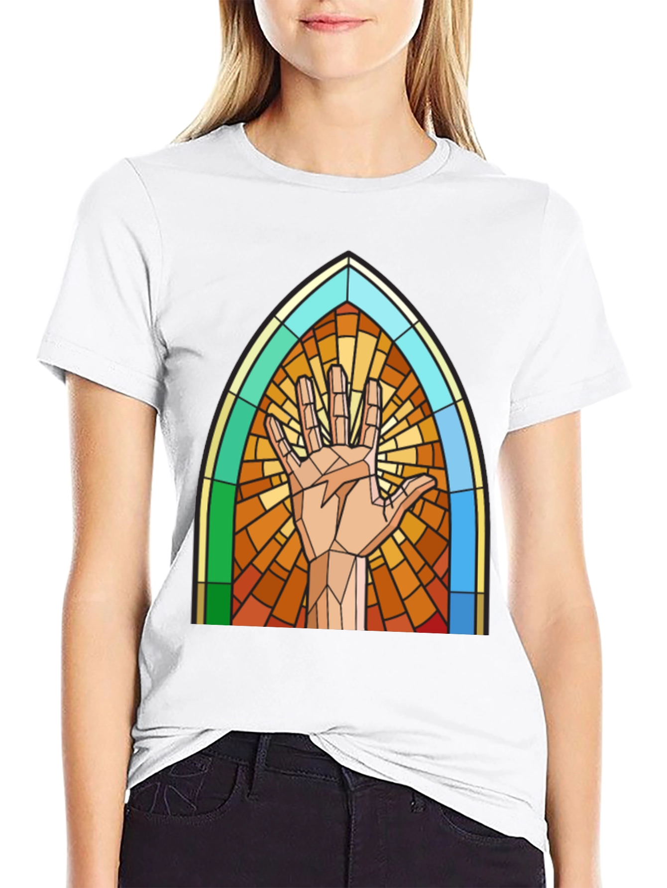 Stained Glass Hand Graphic Tee - Unique Design