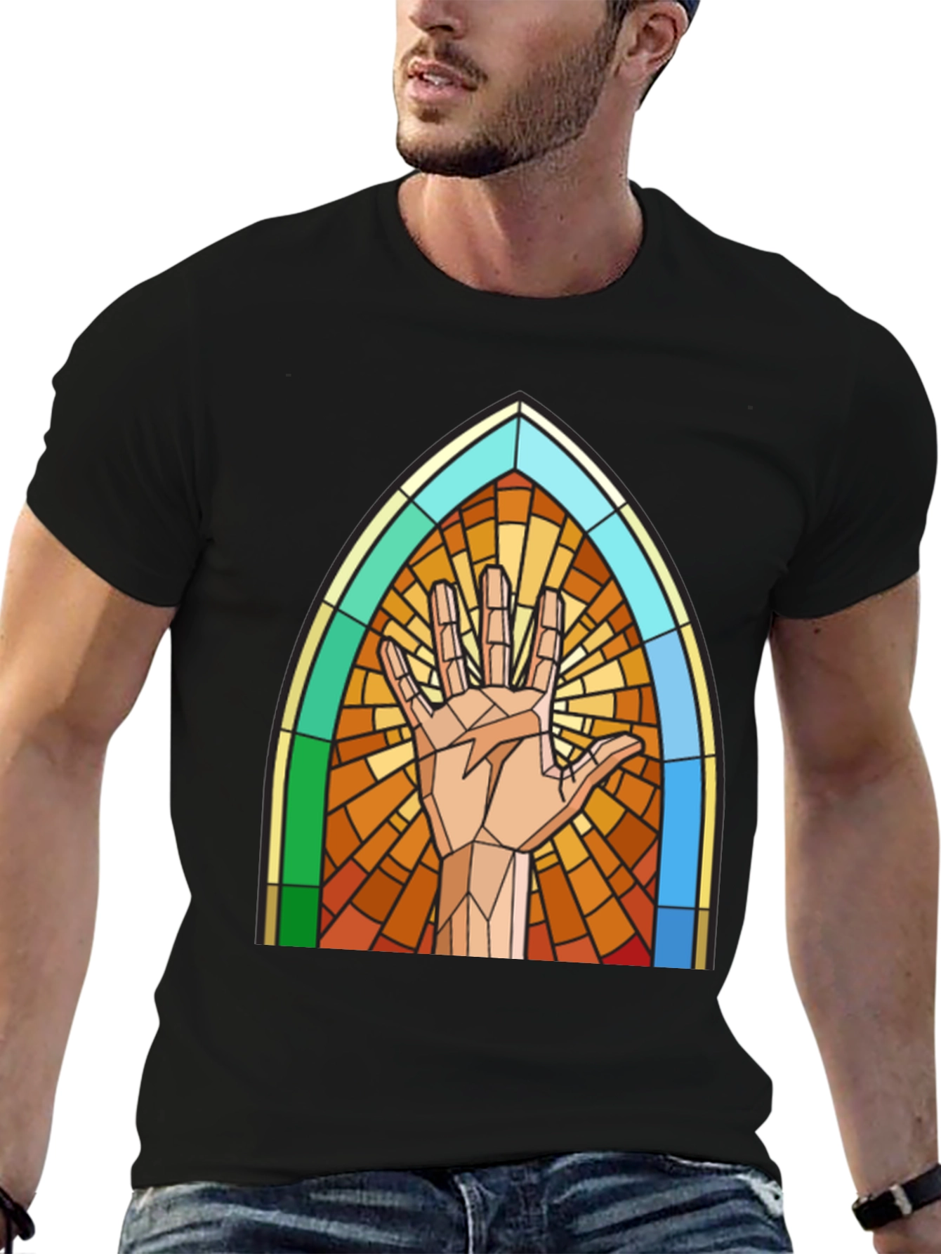 Stained Glass Hand Graphic Tee - Unique Design