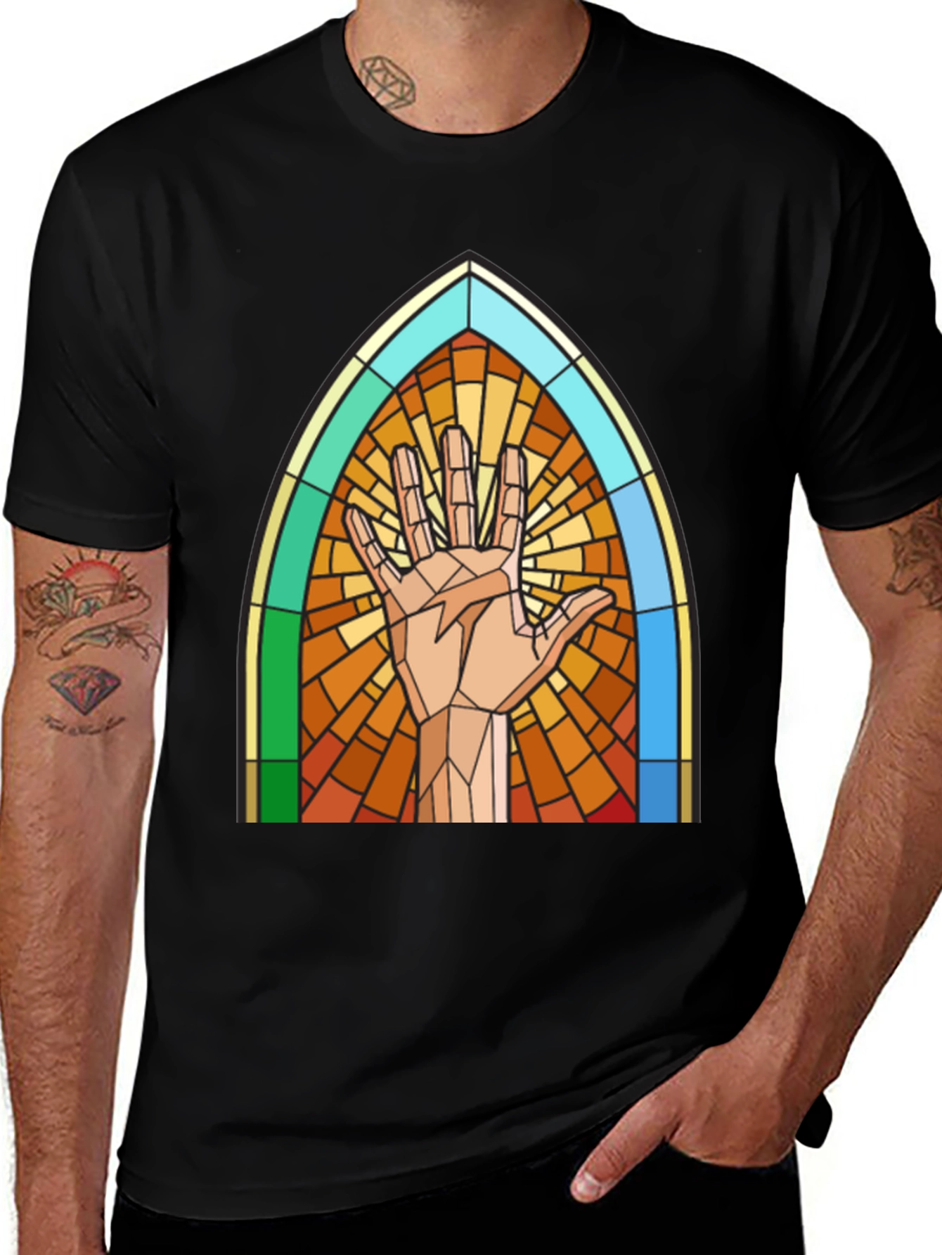 Stained Glass Hand Graphic Tee - Unique Design