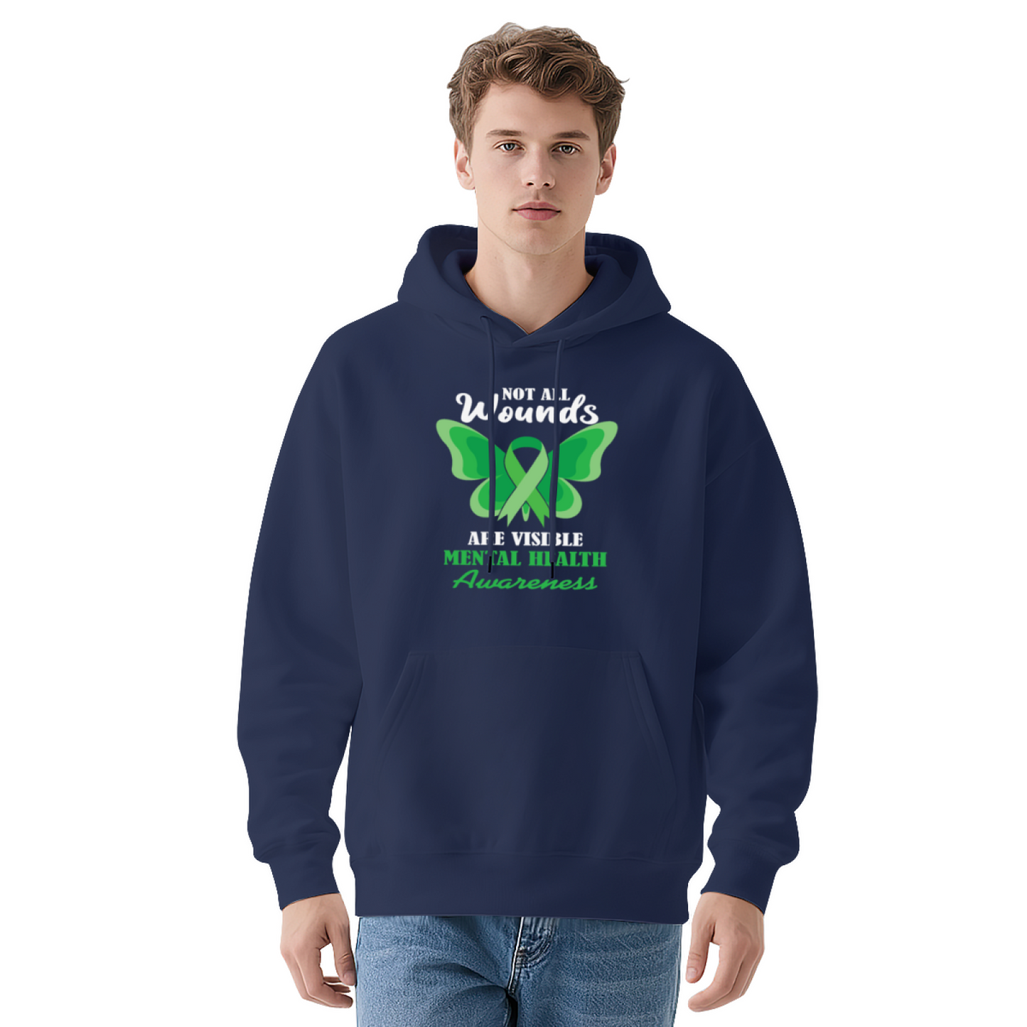 Green Ribbon Mental Health Awareness Unisex Hoodie, Gentle Comfort