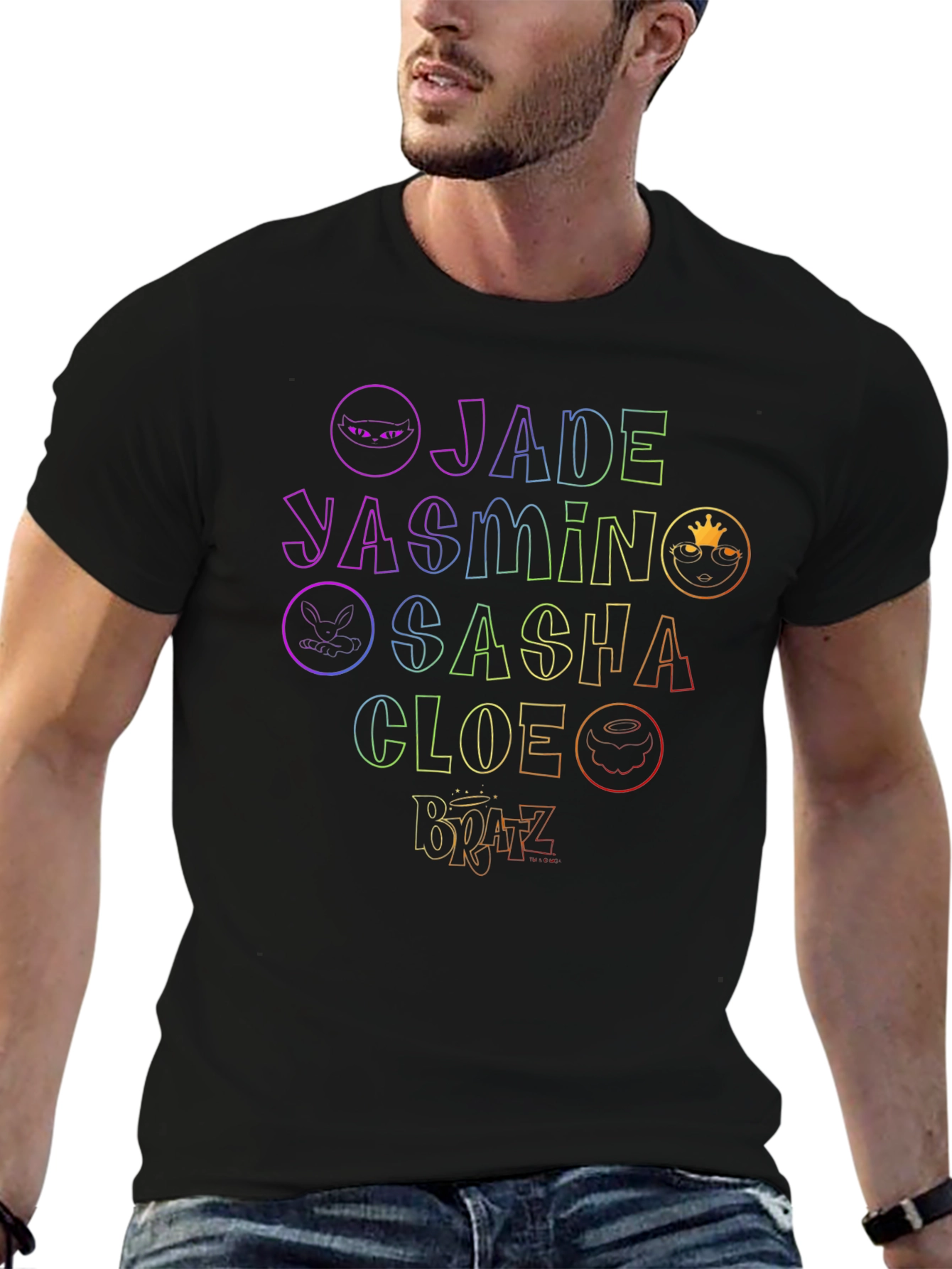 Bratz Names Rainbow Outline Black T-Shirt
