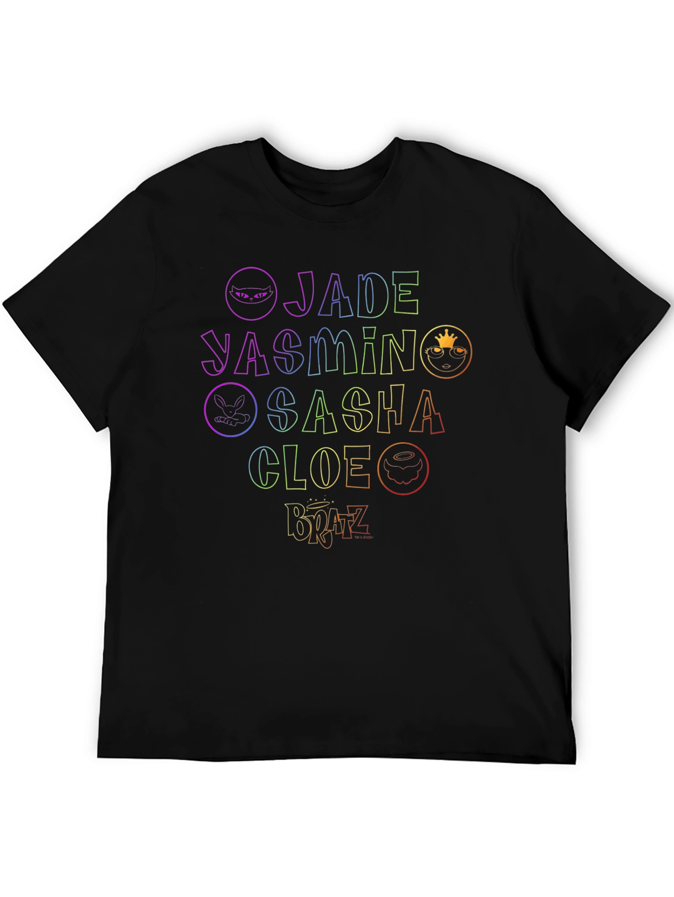 Bratz Names Rainbow Outline Black T-Shirt