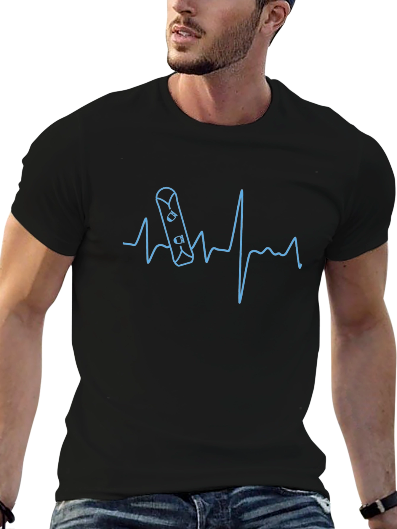 Skateboard Heartbeat Graphic Tee - Black