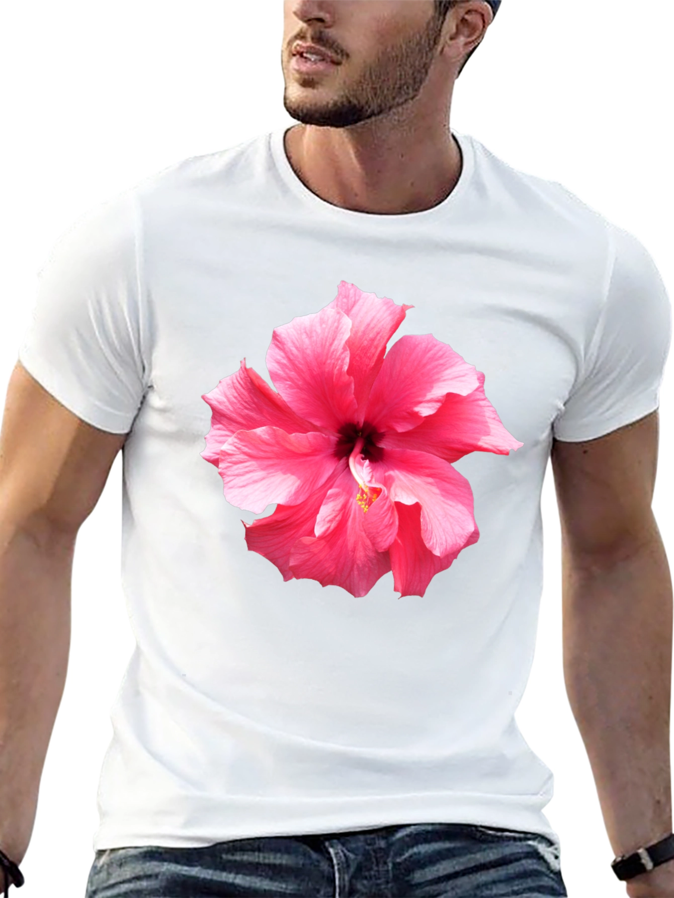 Pink Hibiscus Flower Graphic T-Shirt
