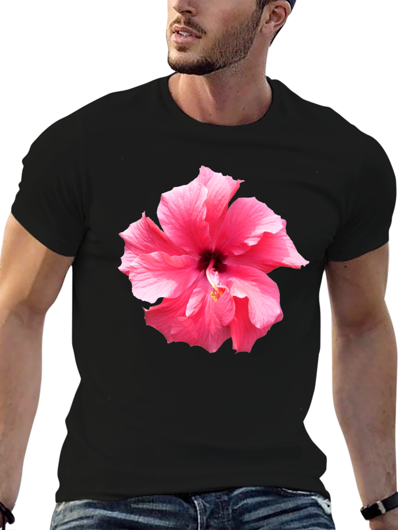 Pink Hibiscus Flower Graphic T-Shirt