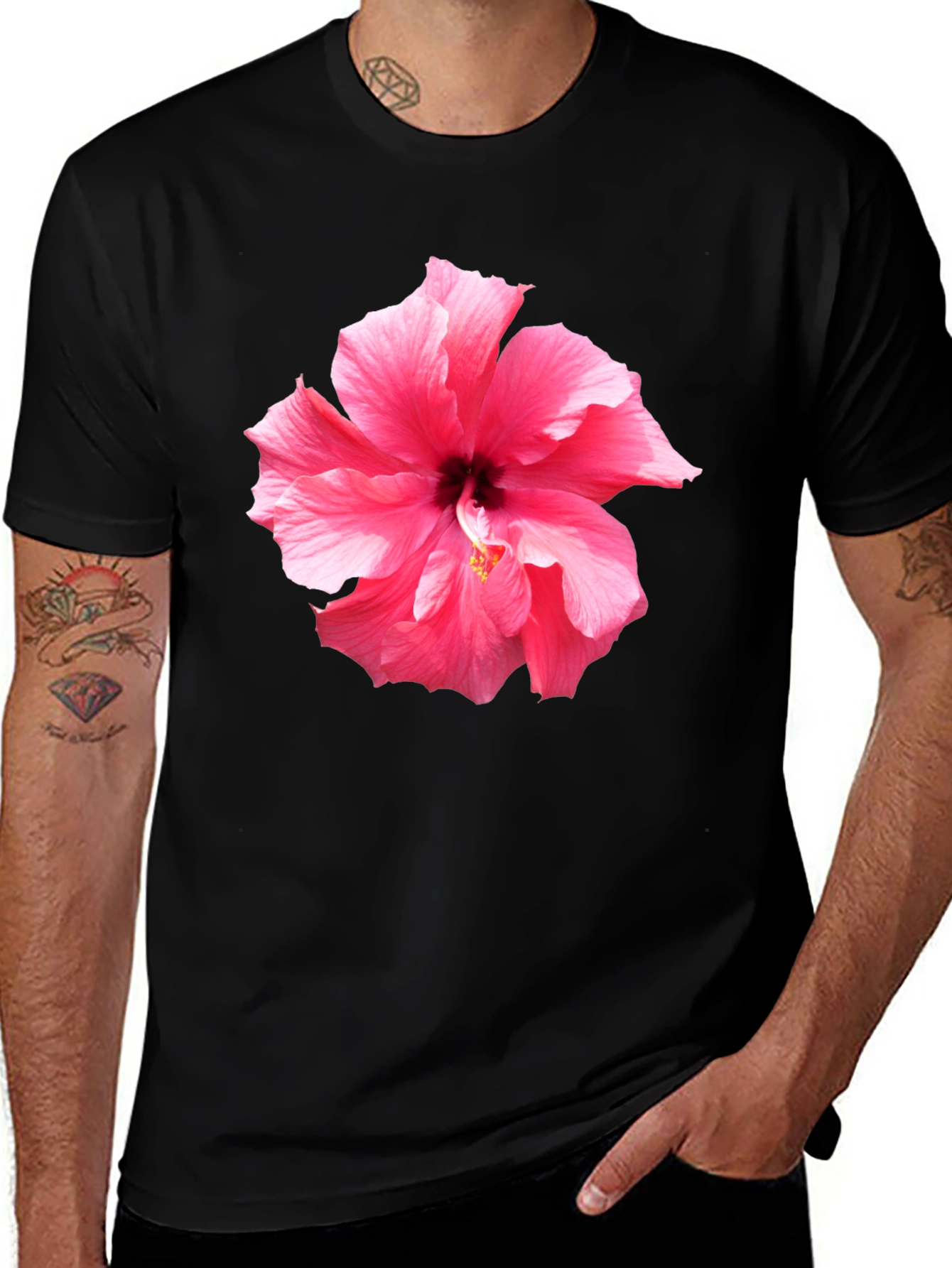 Pink Hibiscus Flower Graphic T-Shirt