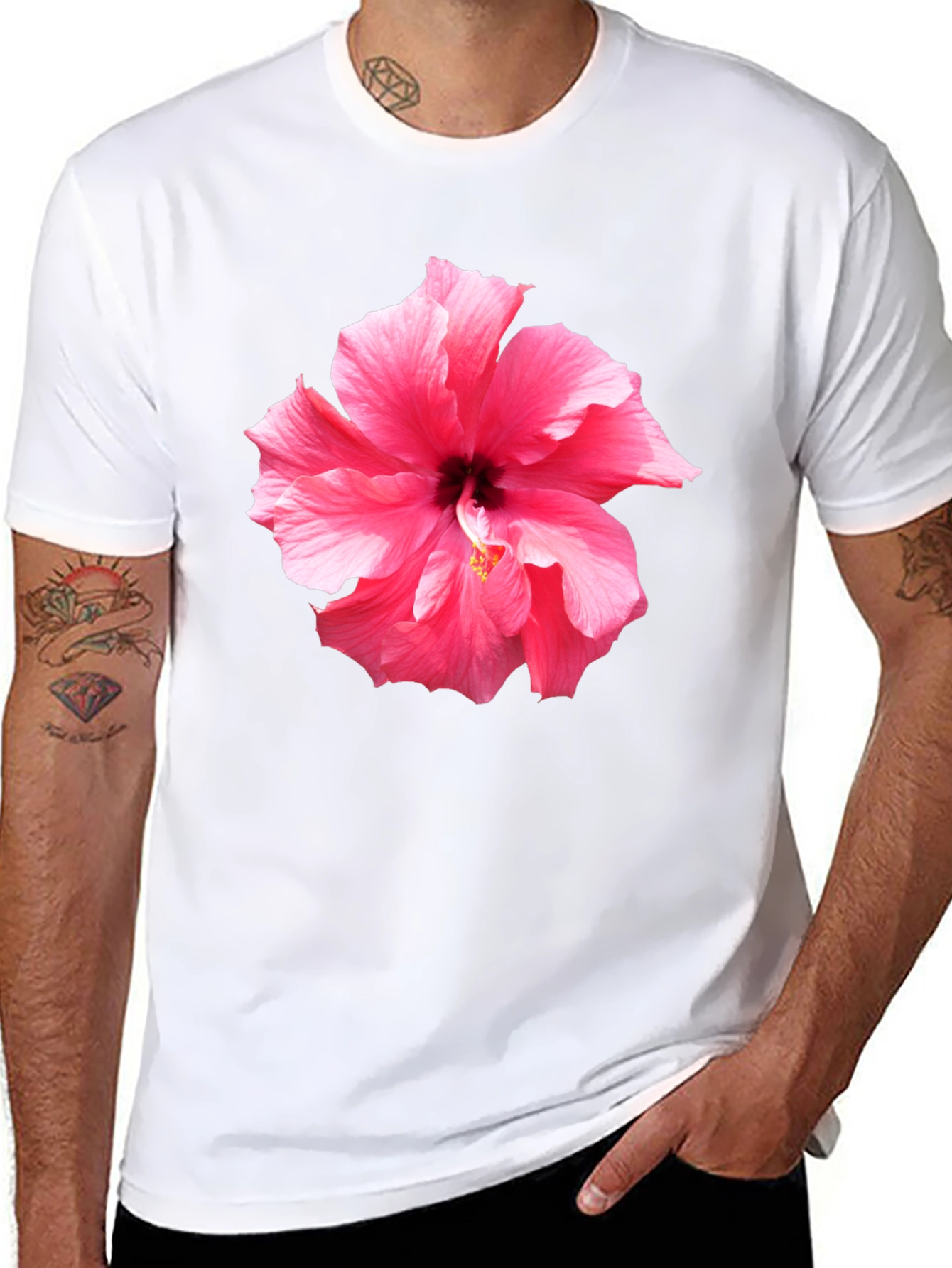 Pink Hibiscus Flower Graphic T-Shirt