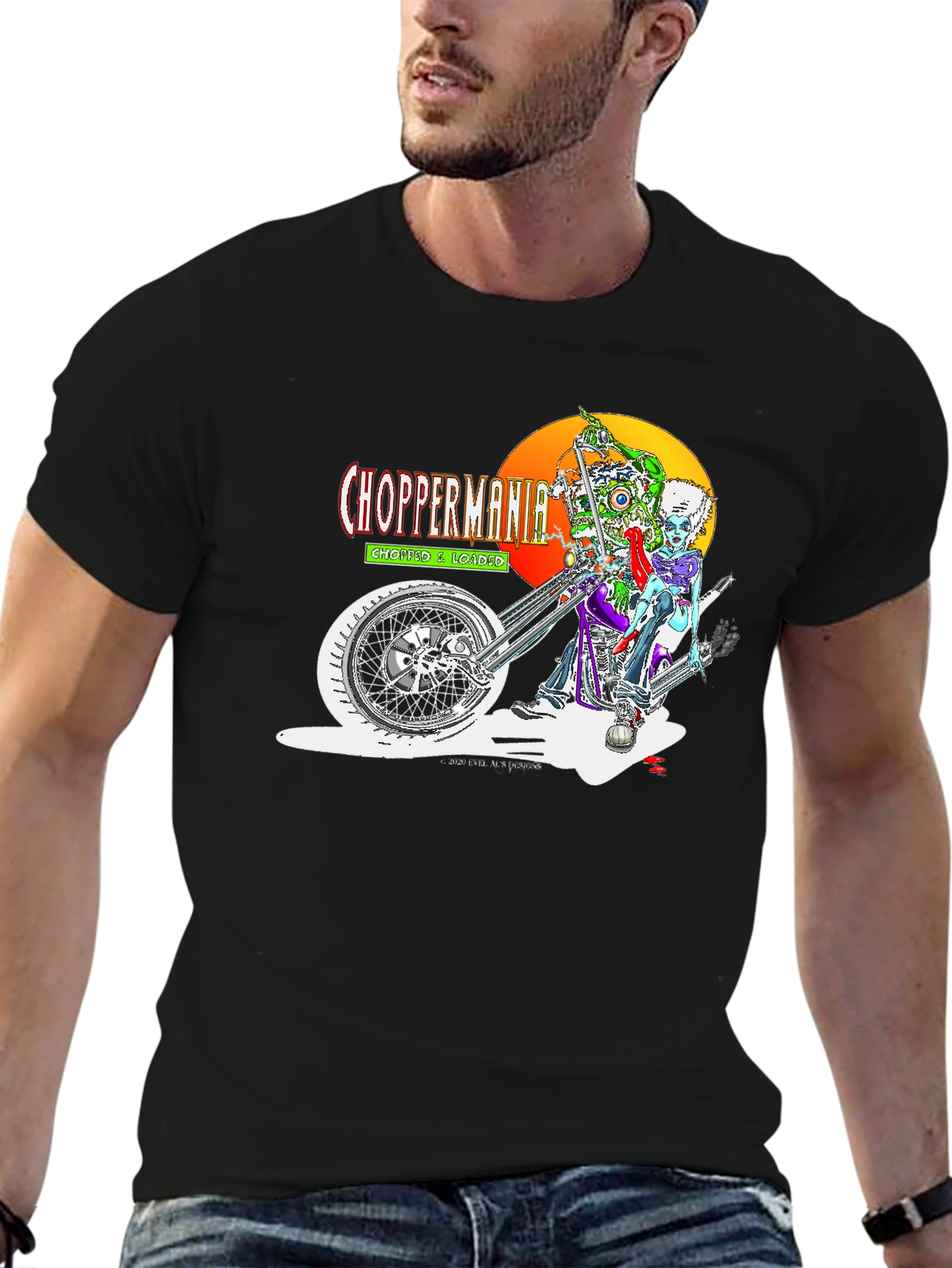 Chopper Mania Graphic T-Shirt - Zombie Biker Design