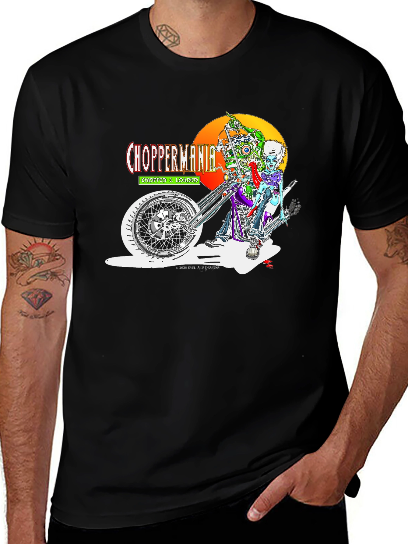Chopper Mania Graphic T-Shirt - Zombie Biker Design