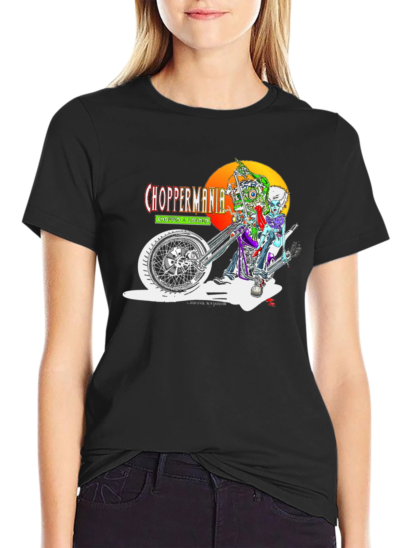 Chopper Mania Graphic T-Shirt - Zombie Biker Design