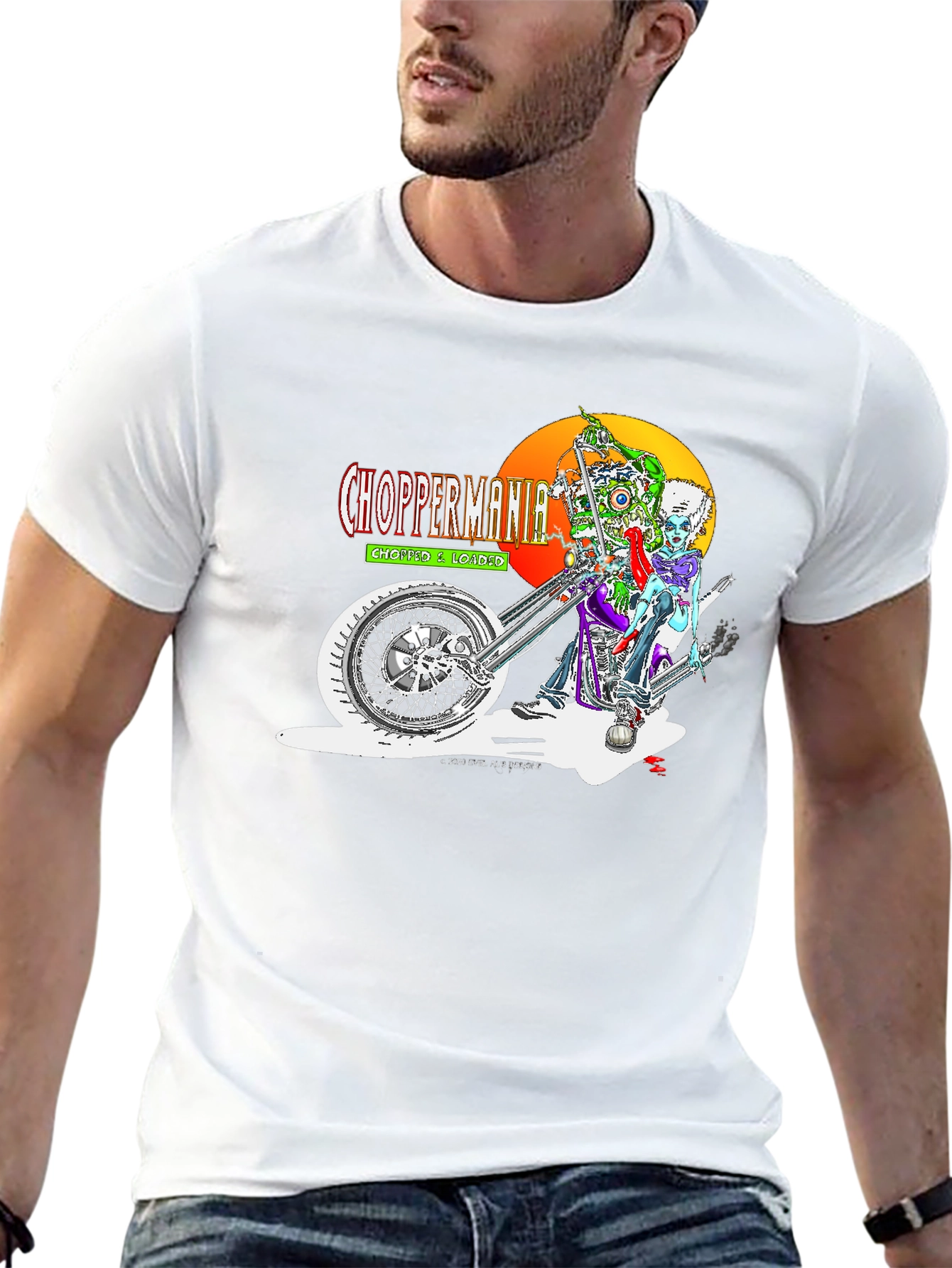 Chopper Mania Graphic T-Shirt - Zombie Biker Design