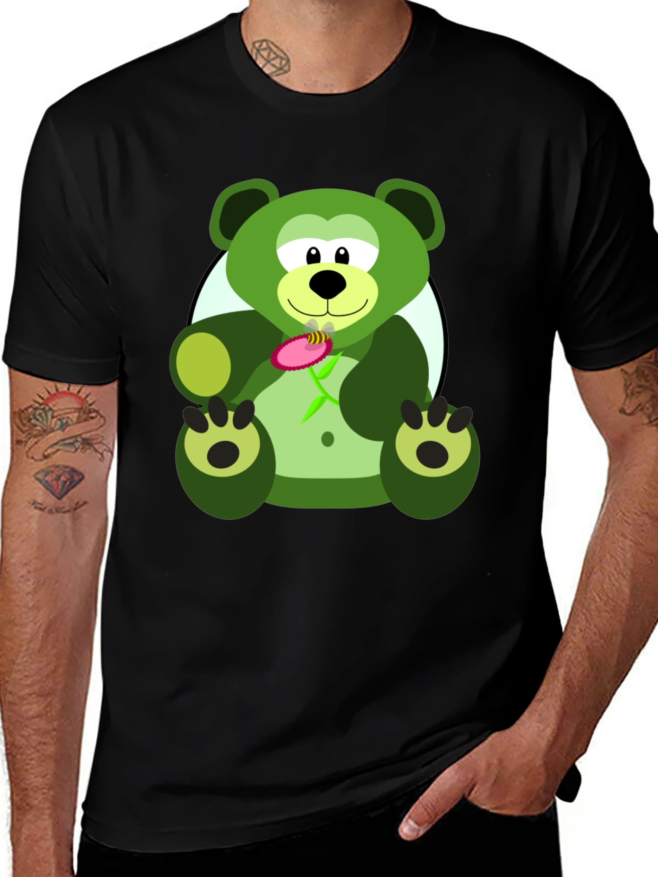 Green Bear Graphic Tee - Mens Black T-Shirt