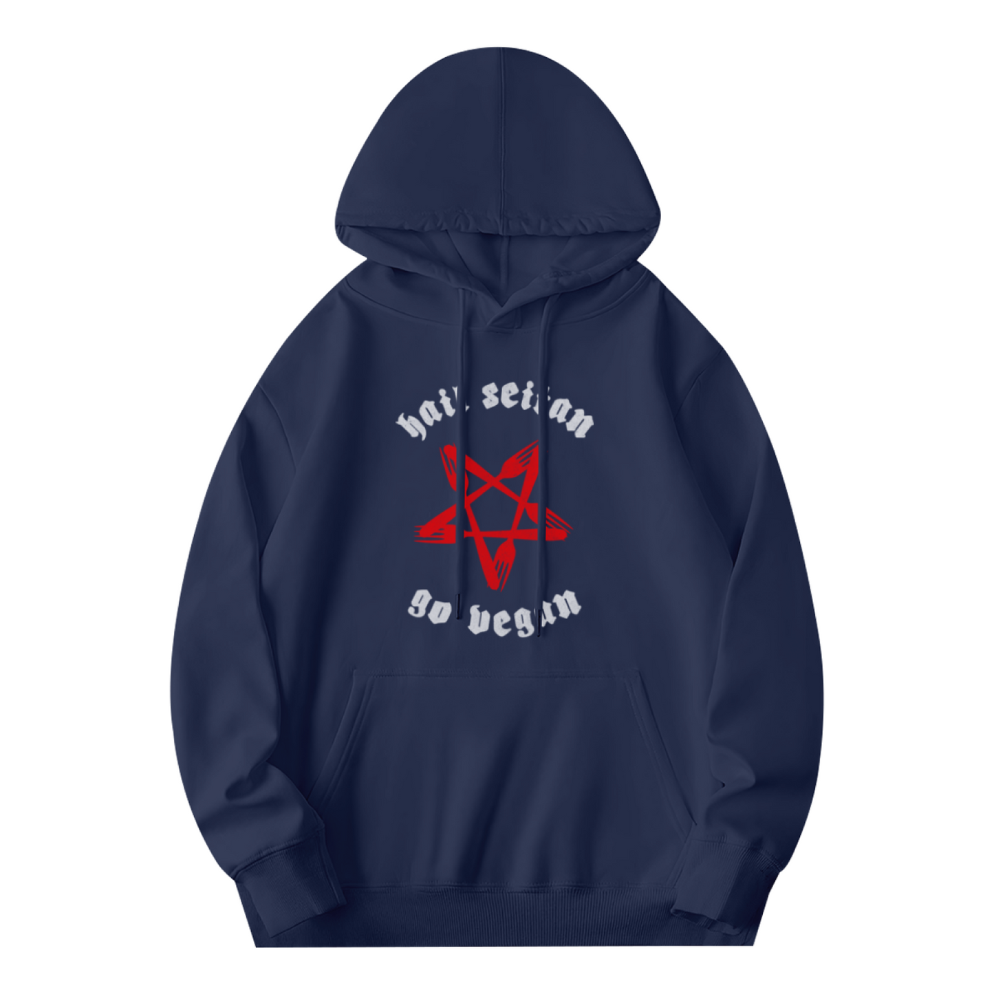Hail Seitan Go Vegan Pentagram Graphic Hoodie, Casual Street Style
