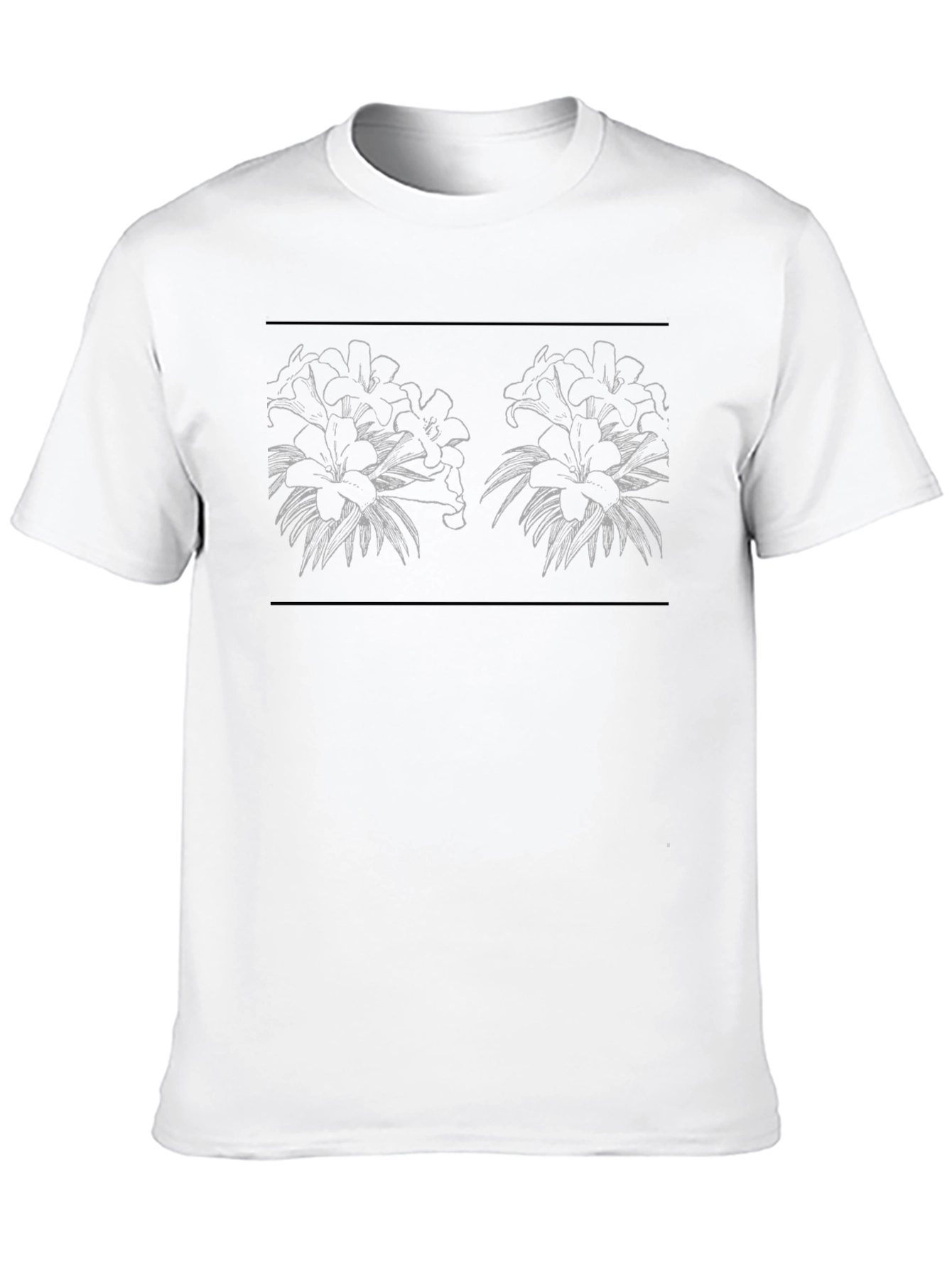 Floral Line Art Black T-Shirt