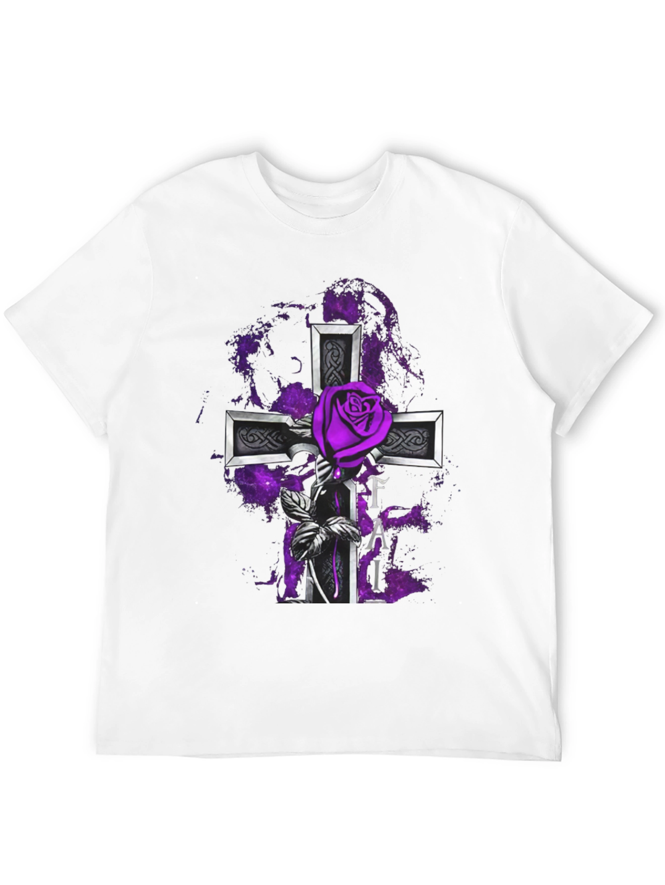 Gothic Rose Cross T-Shirt - Purple Floral Design
