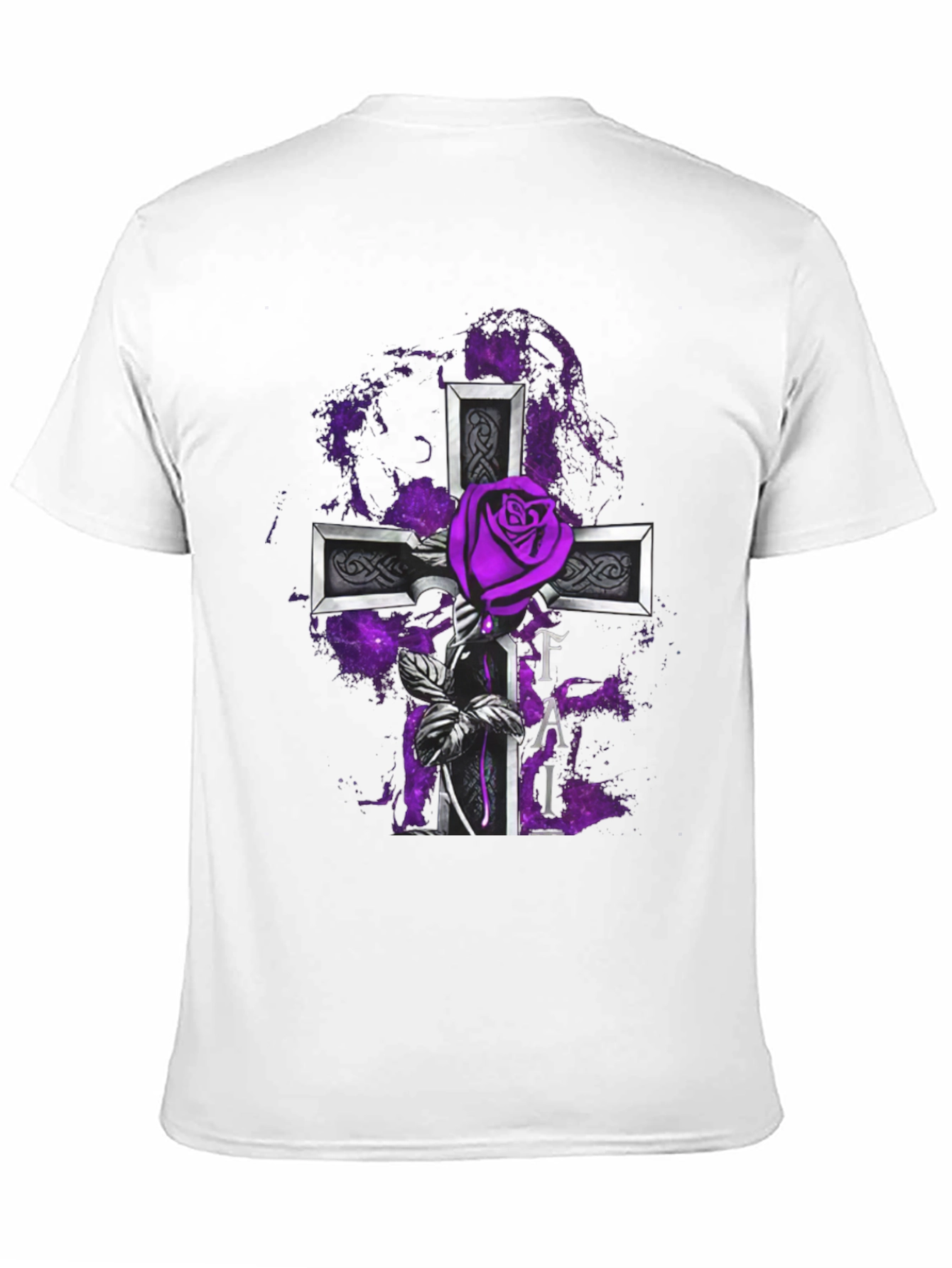Gothic Rose Cross T-Shirt - Purple Floral Design