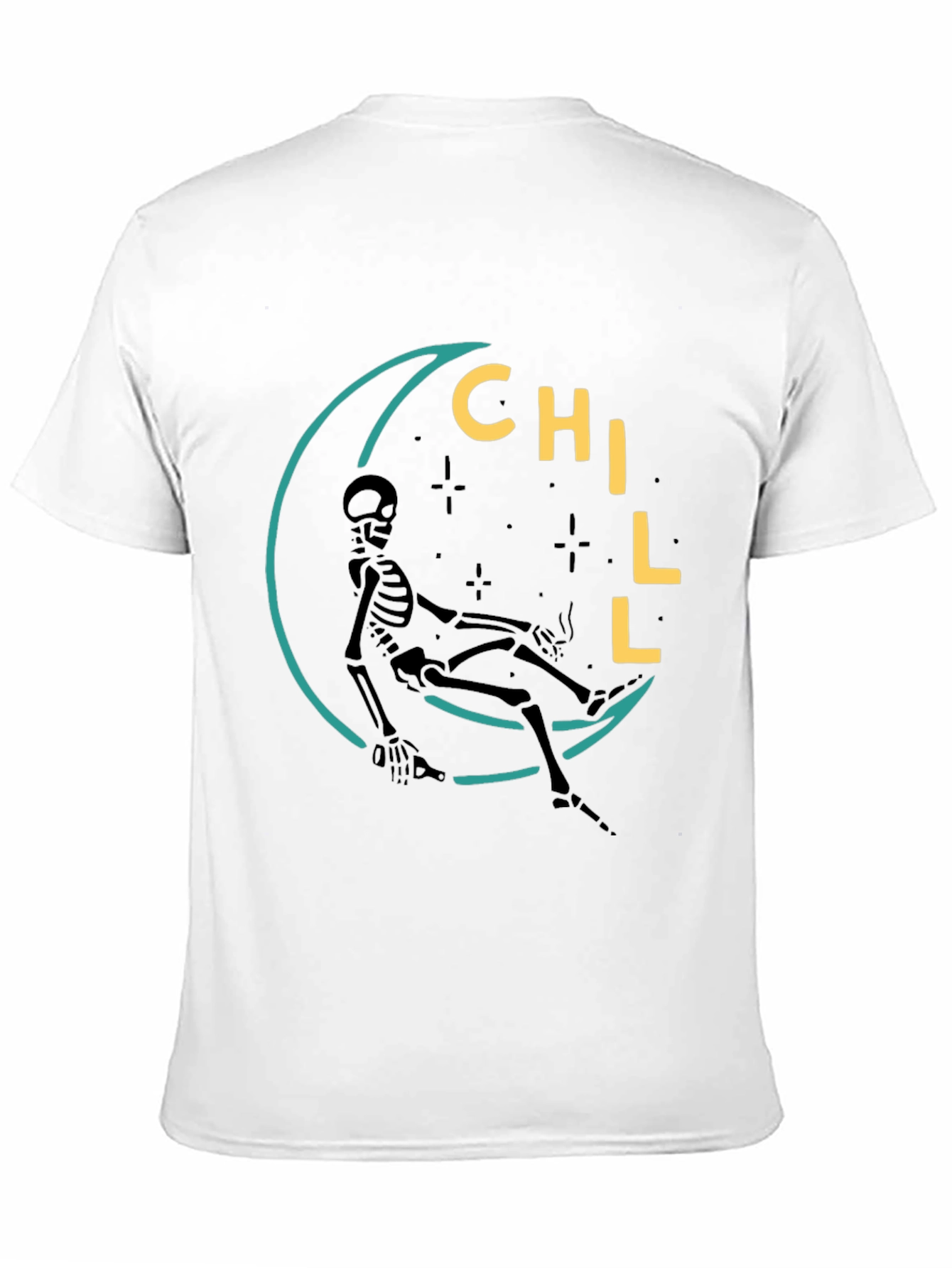 Chill Skeleton Moon Graphic Tee - Relaxed Fit