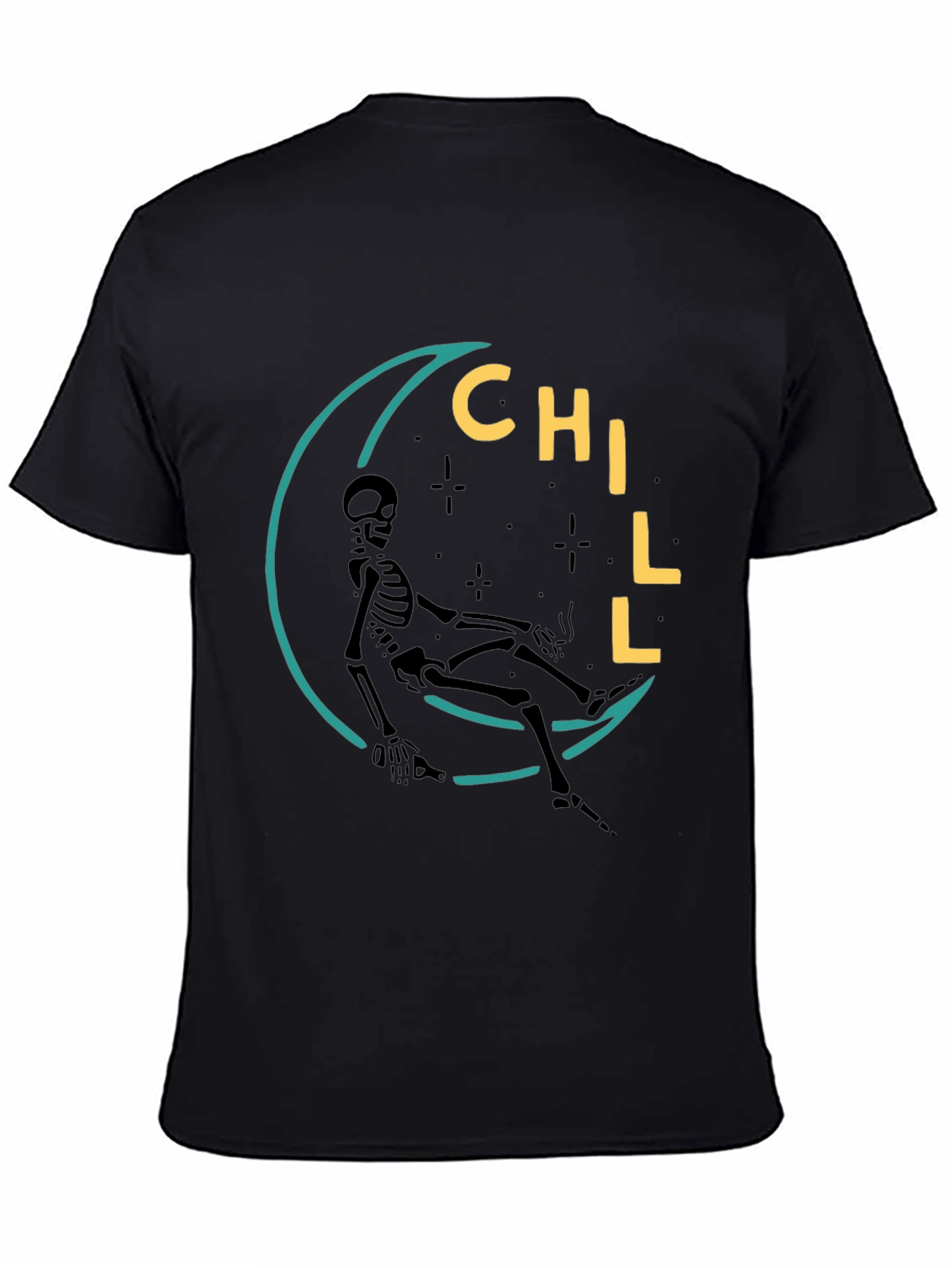 Chill Skeleton Moon Graphic Tee - Relaxed Fit