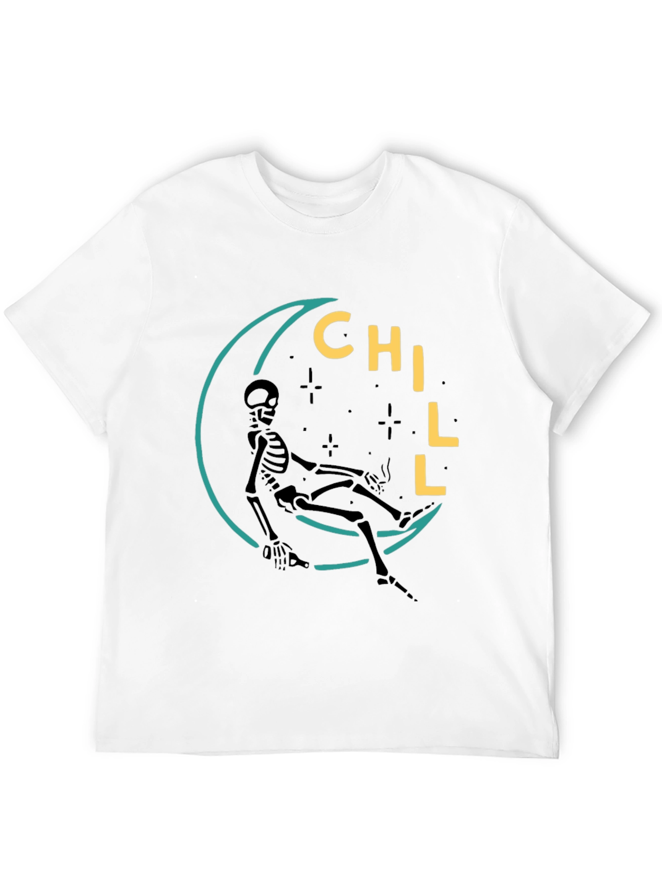 Chill Skeleton Moon Graphic Tee - Relaxed Fit