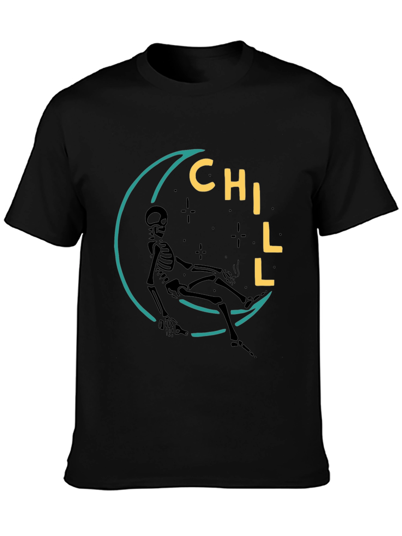 Chill Skeleton Moon Graphic Tee - Relaxed Fit