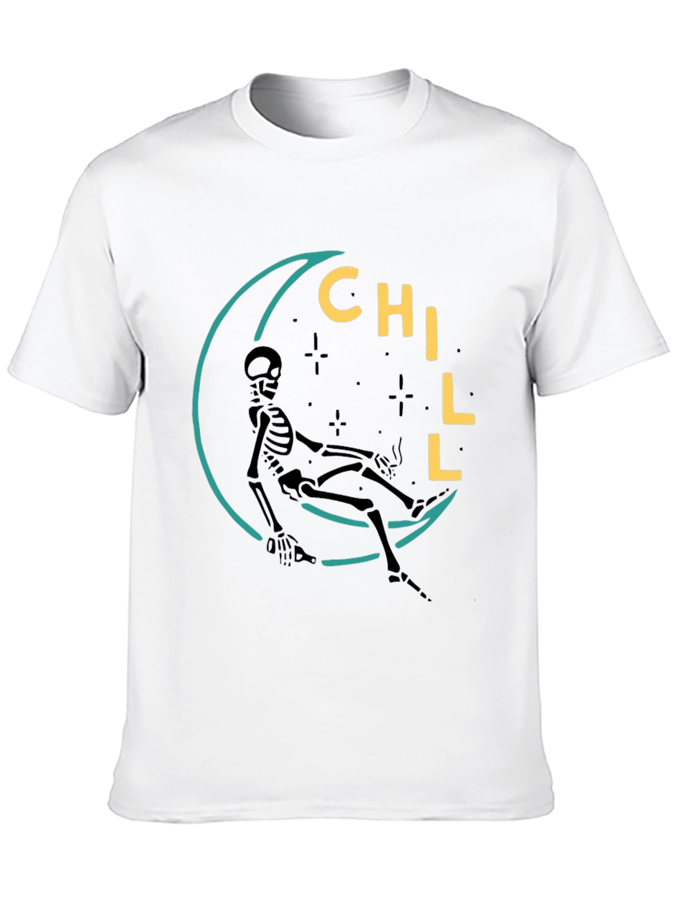 Chill Skeleton Moon Graphic Tee - Relaxed Fit