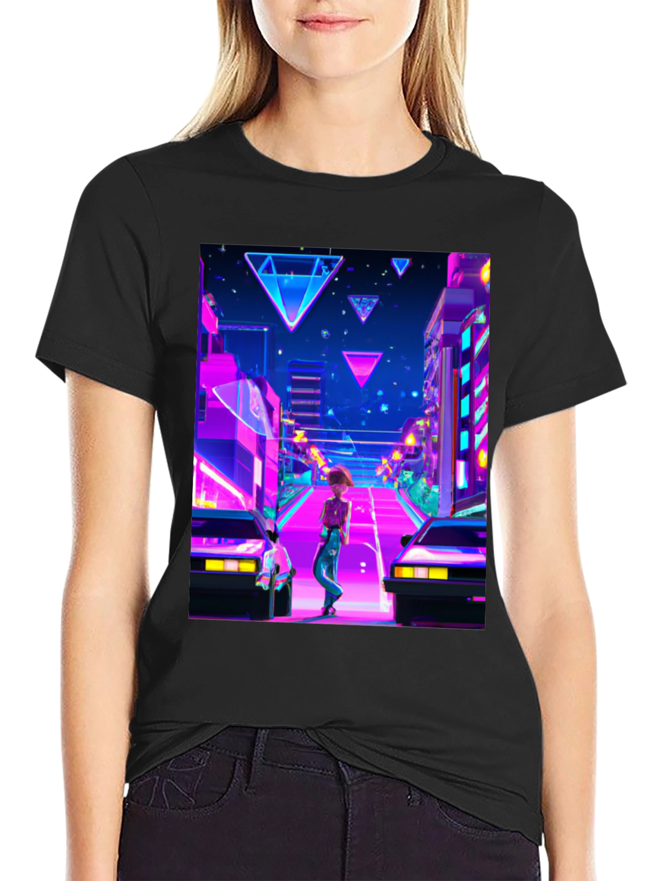 Retro Wave Cityscape Black T-Shirt