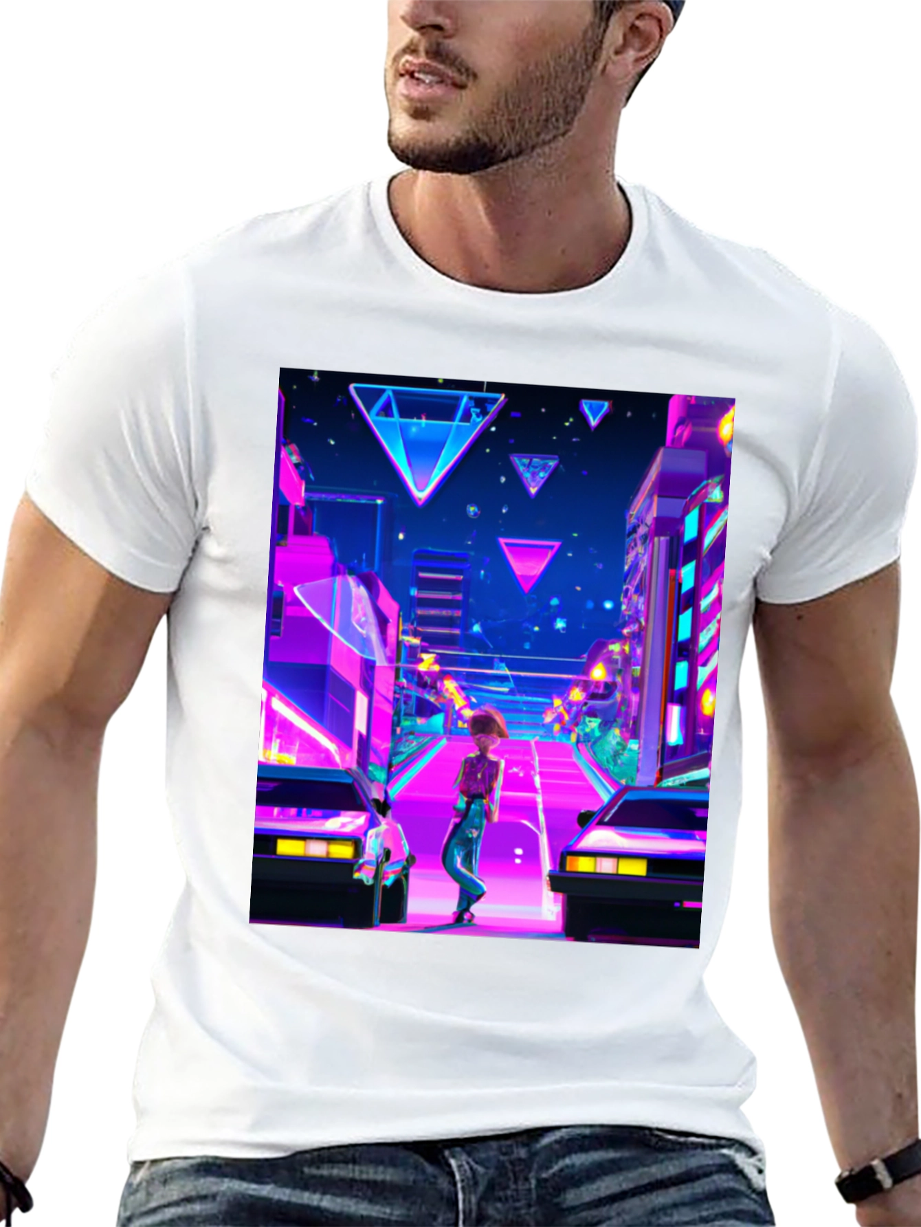 Retro Wave Cityscape Black T-Shirt