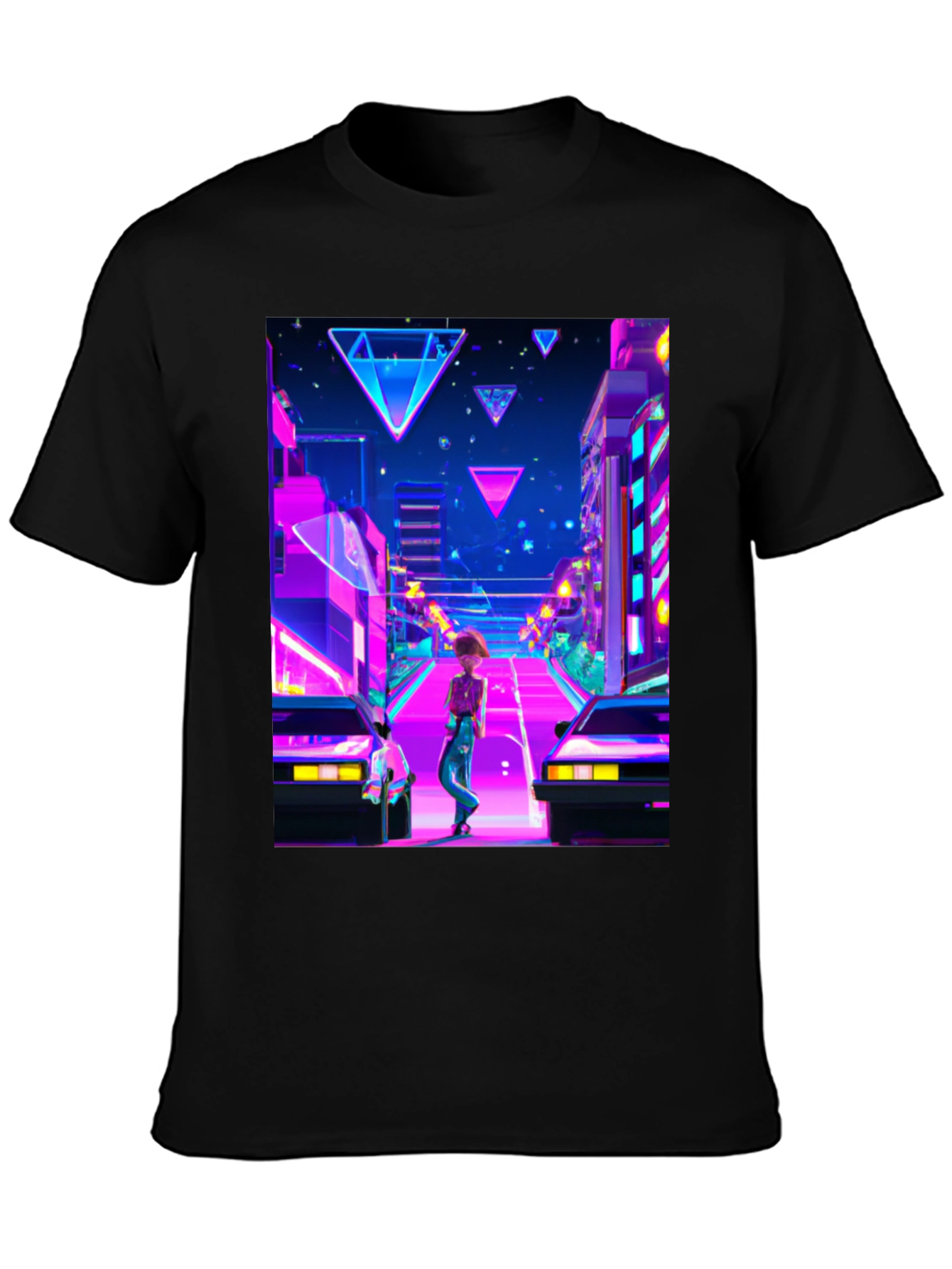 Retro Wave Cityscape Black T-Shirt