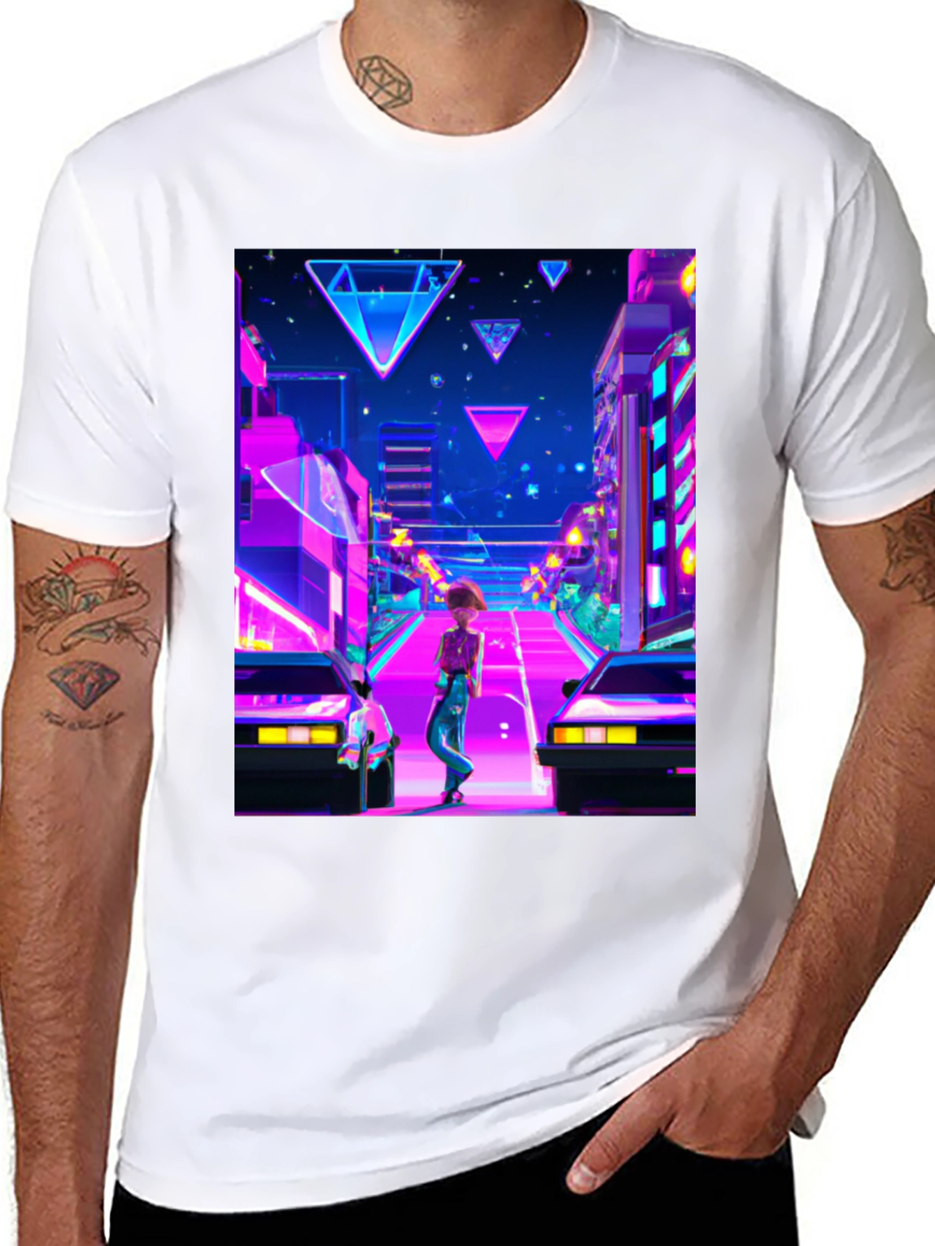 Retro Wave Cityscape Black T-Shirt