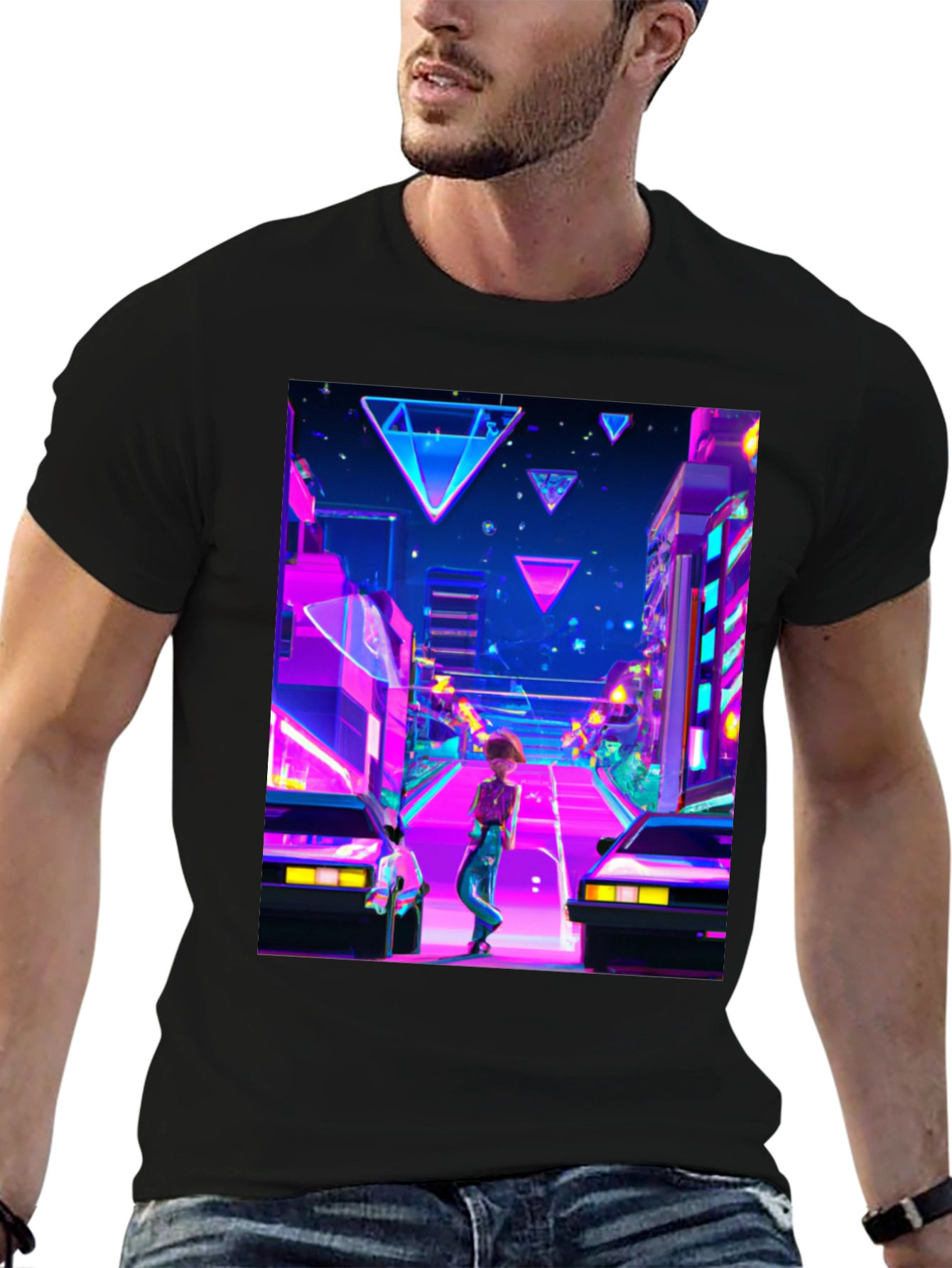 Retro Wave Cityscape Black T-Shirt