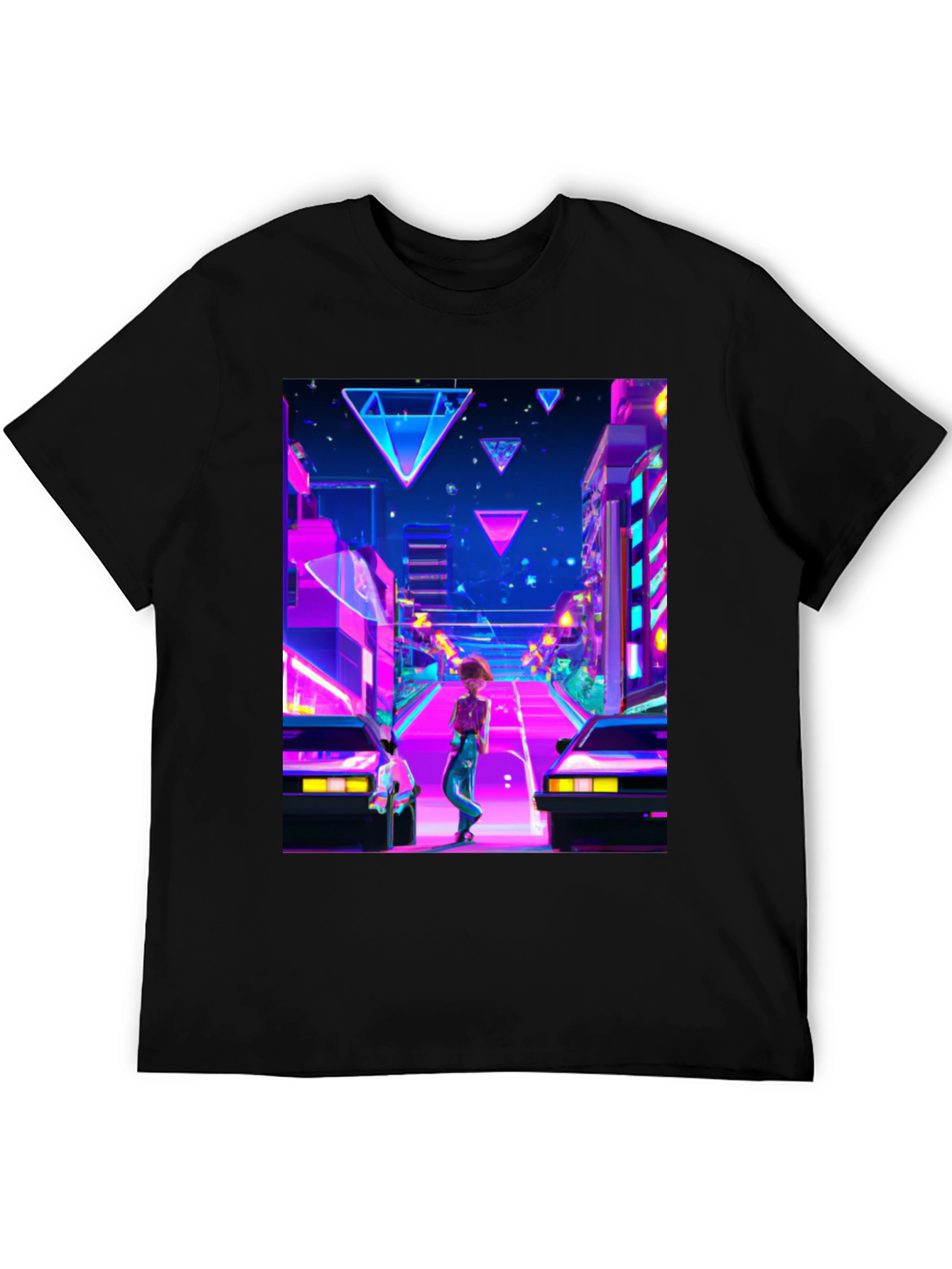 Retro Wave Cityscape Black T-Shirt
