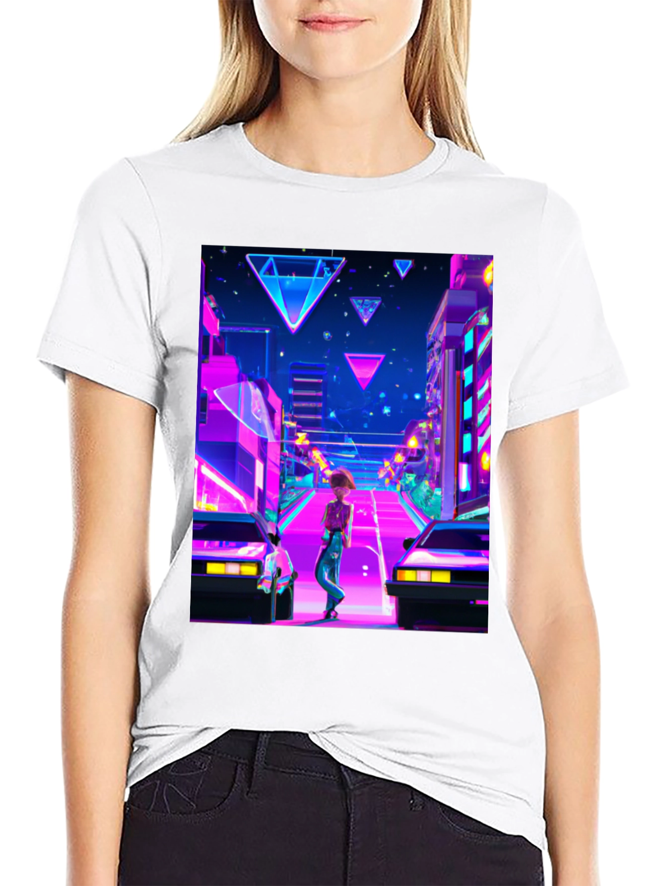 Retro Wave Cityscape Black T-Shirt
