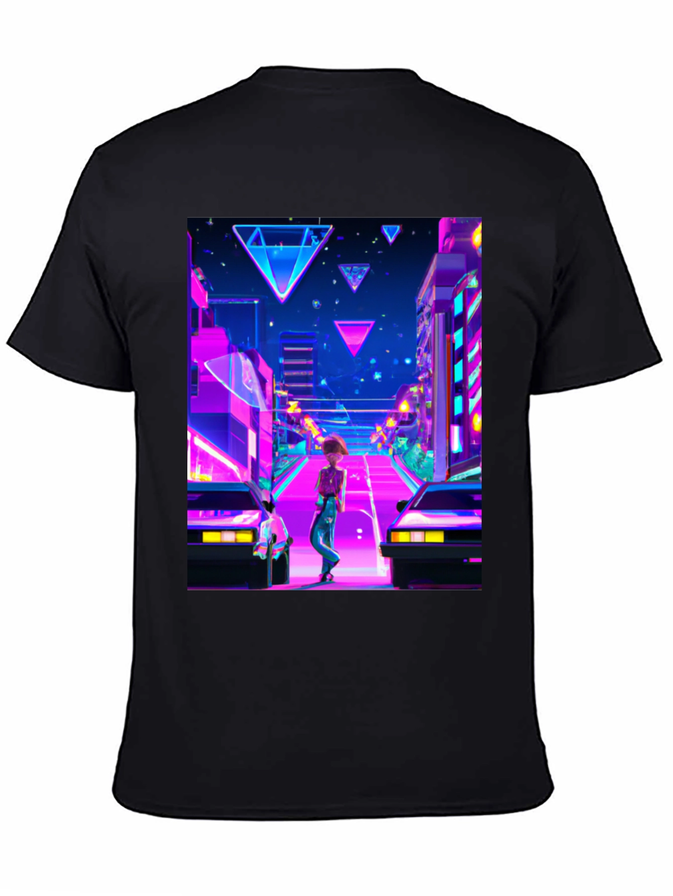 Retro Wave Cityscape Black T-Shirt