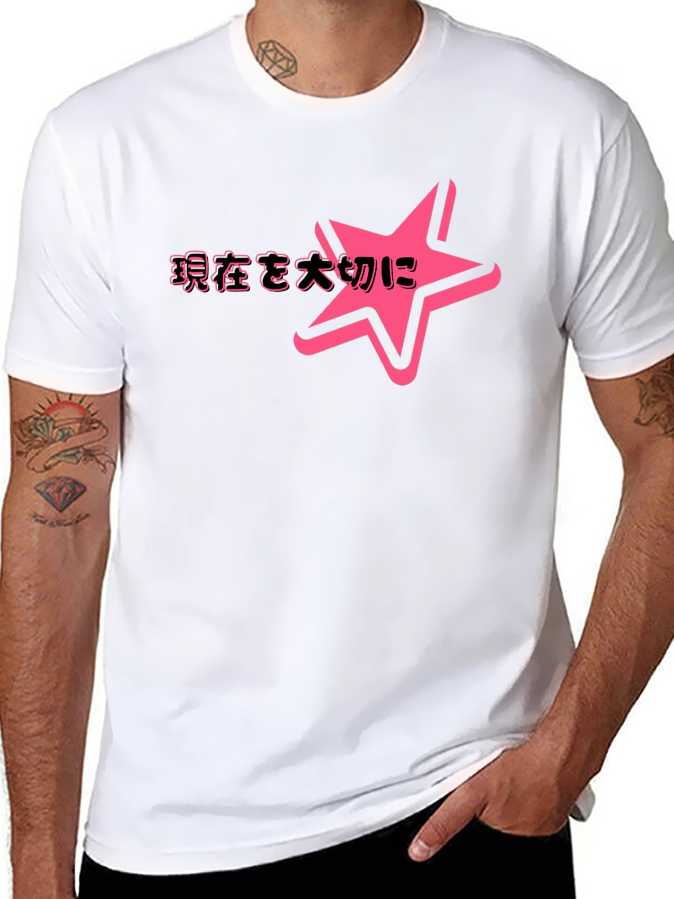 Trendy Black T-Shirt with Pink Star Graphic