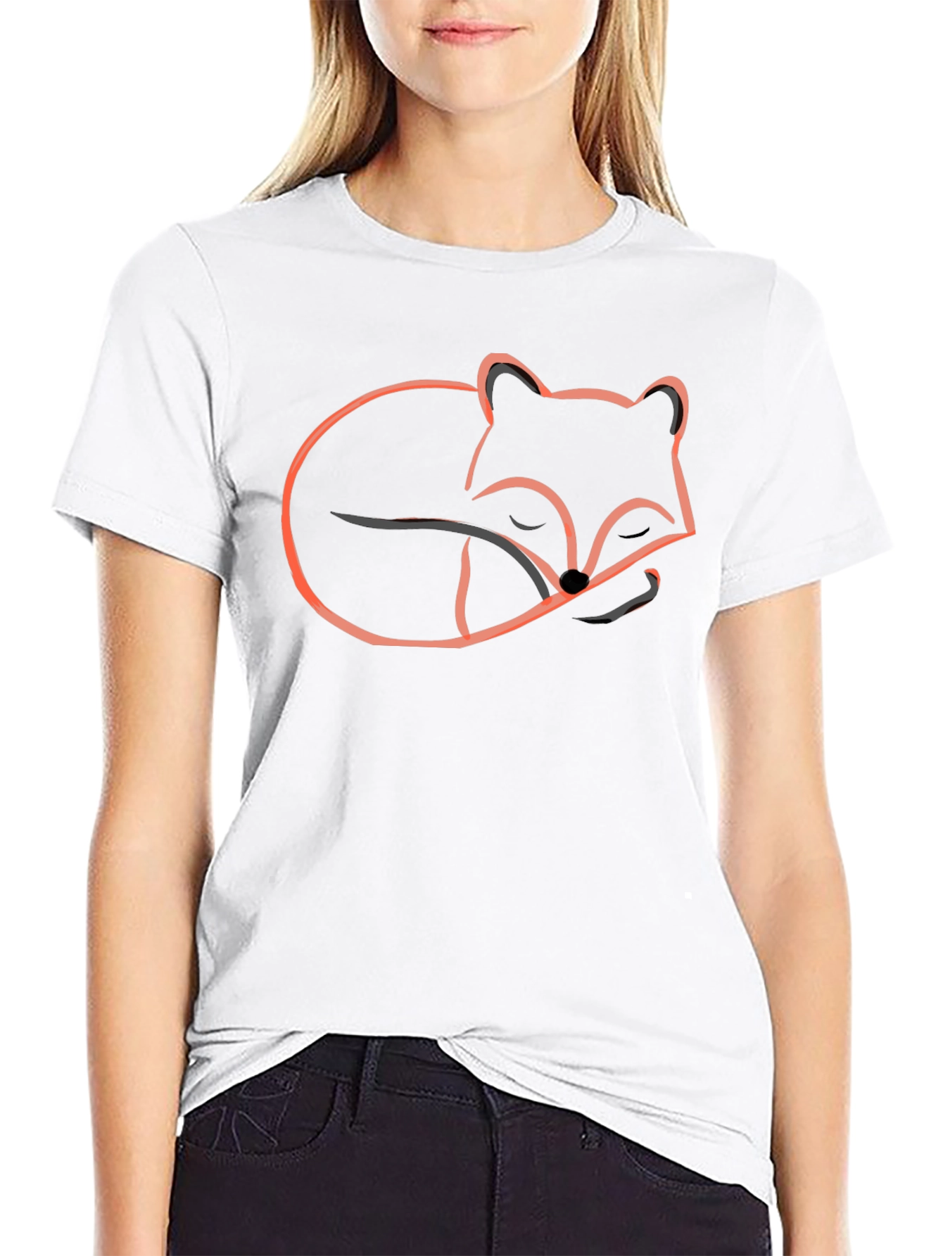 Sleeping Fox Graphic Tee - Black Cotton Comfort
