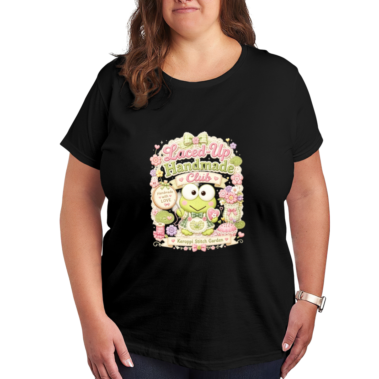 Keroppi Laced?Up Handmade Club Cute Graphic Plus Size Women Tee