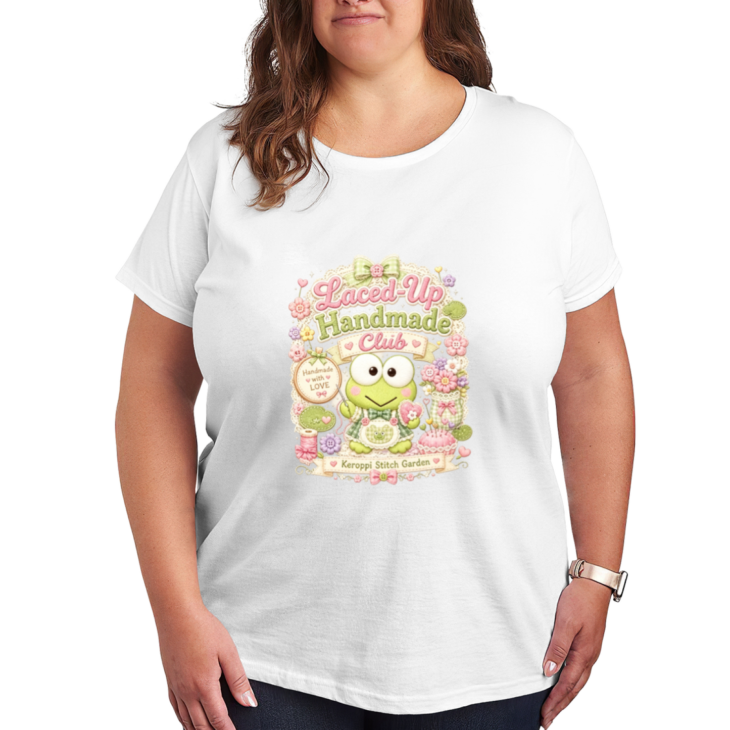 Keroppi Laced?Up Handmade Club Cute Graphic Plus Size Women Tee