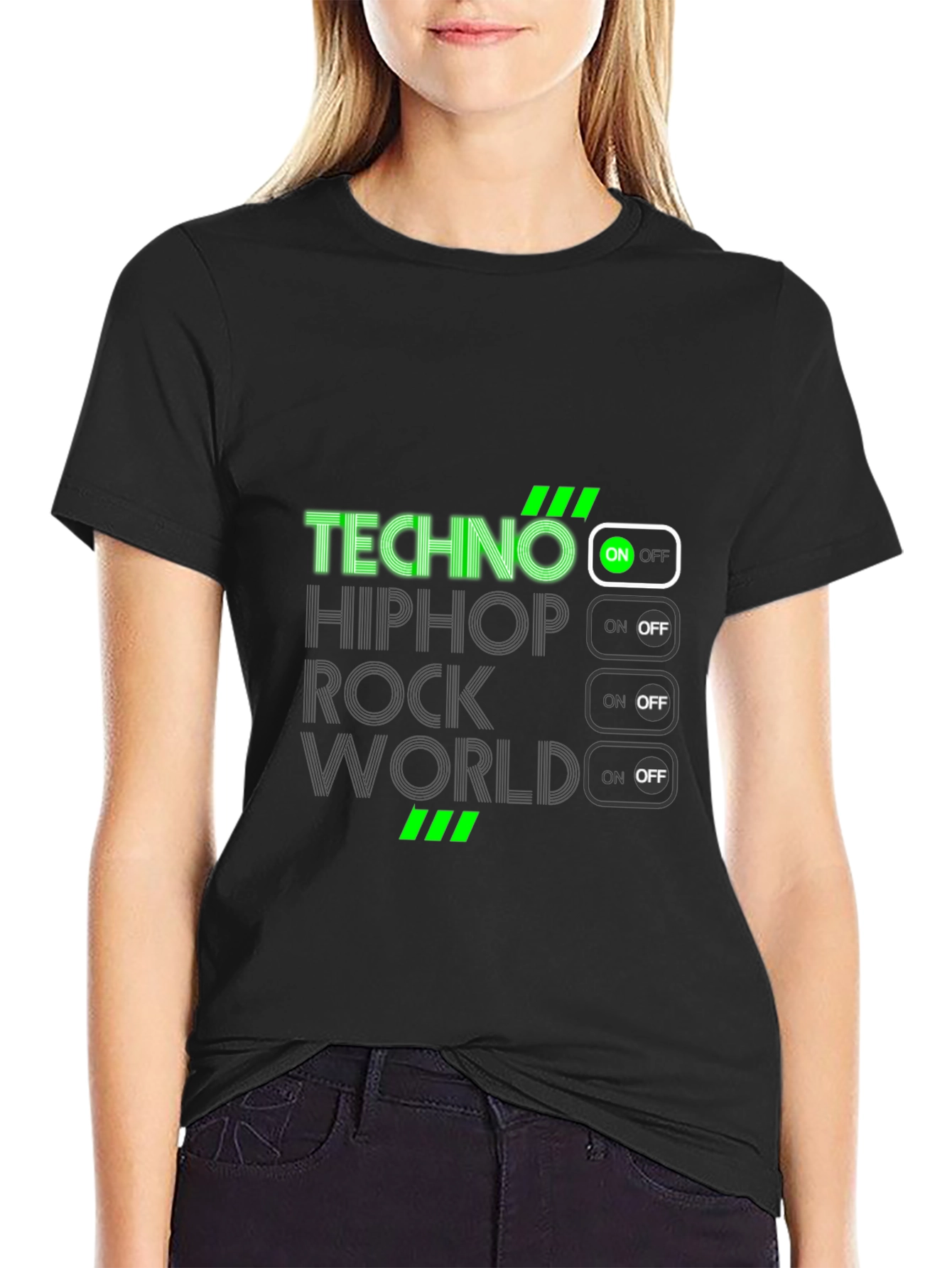 Techno Music On Black T-Shirt