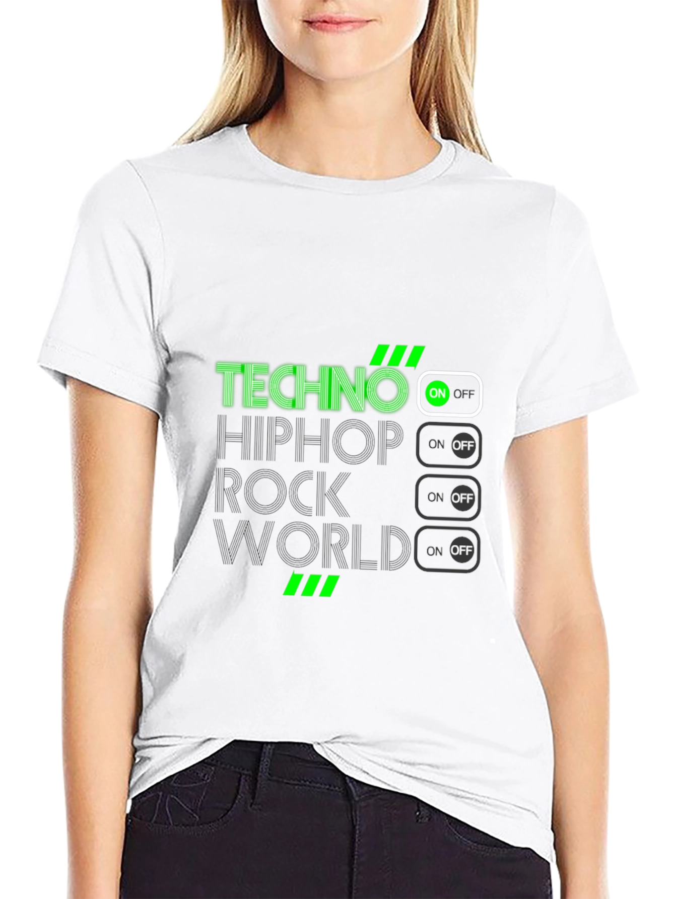 Techno Music On Black T-Shirt
