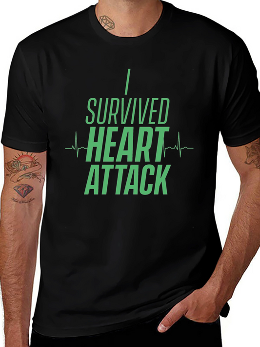 I Survived Heart Attack Graphic Tee - Black Cotton T-Shirt