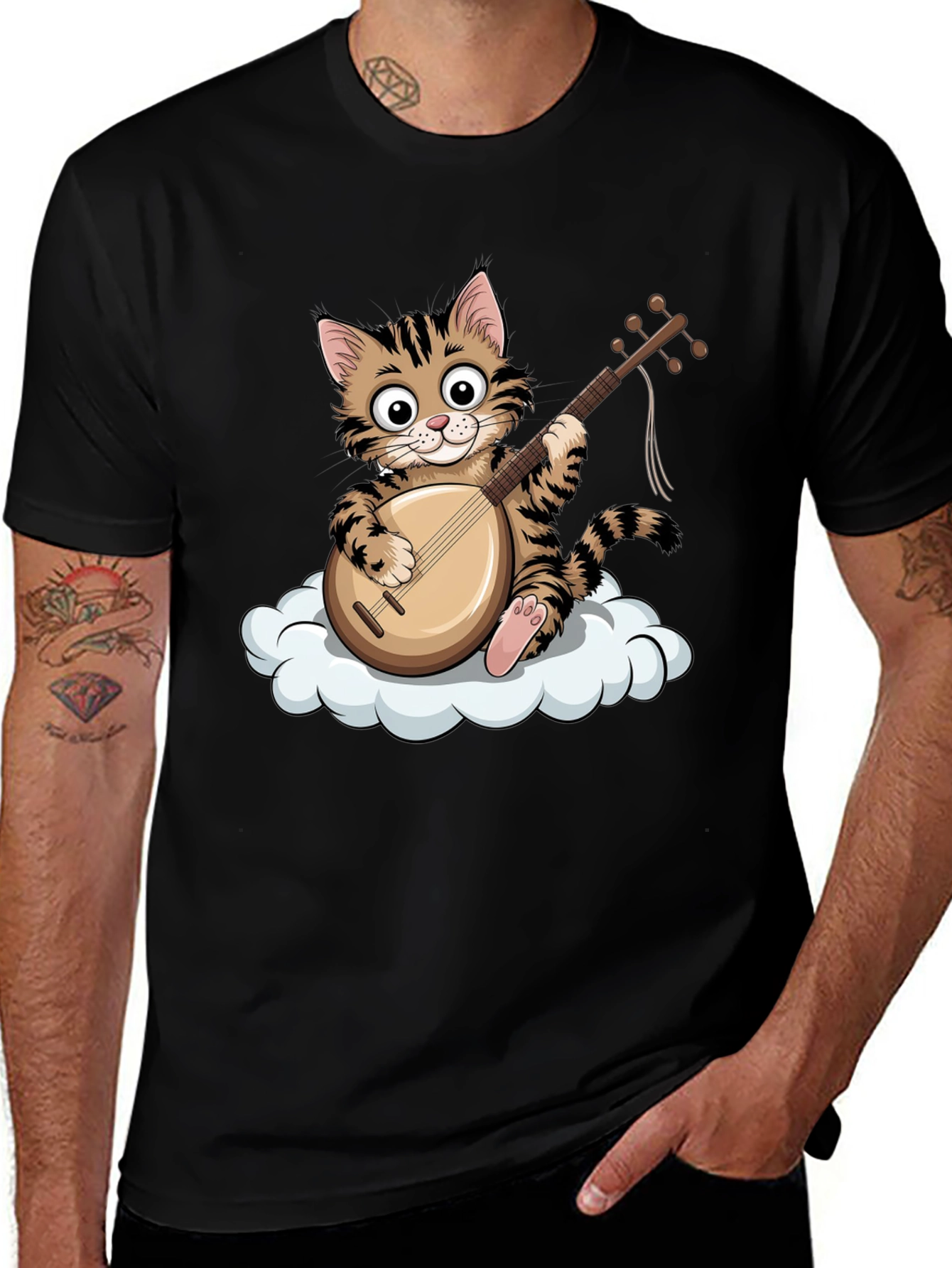 Cute Cat Playing Mandolin T-Shirt