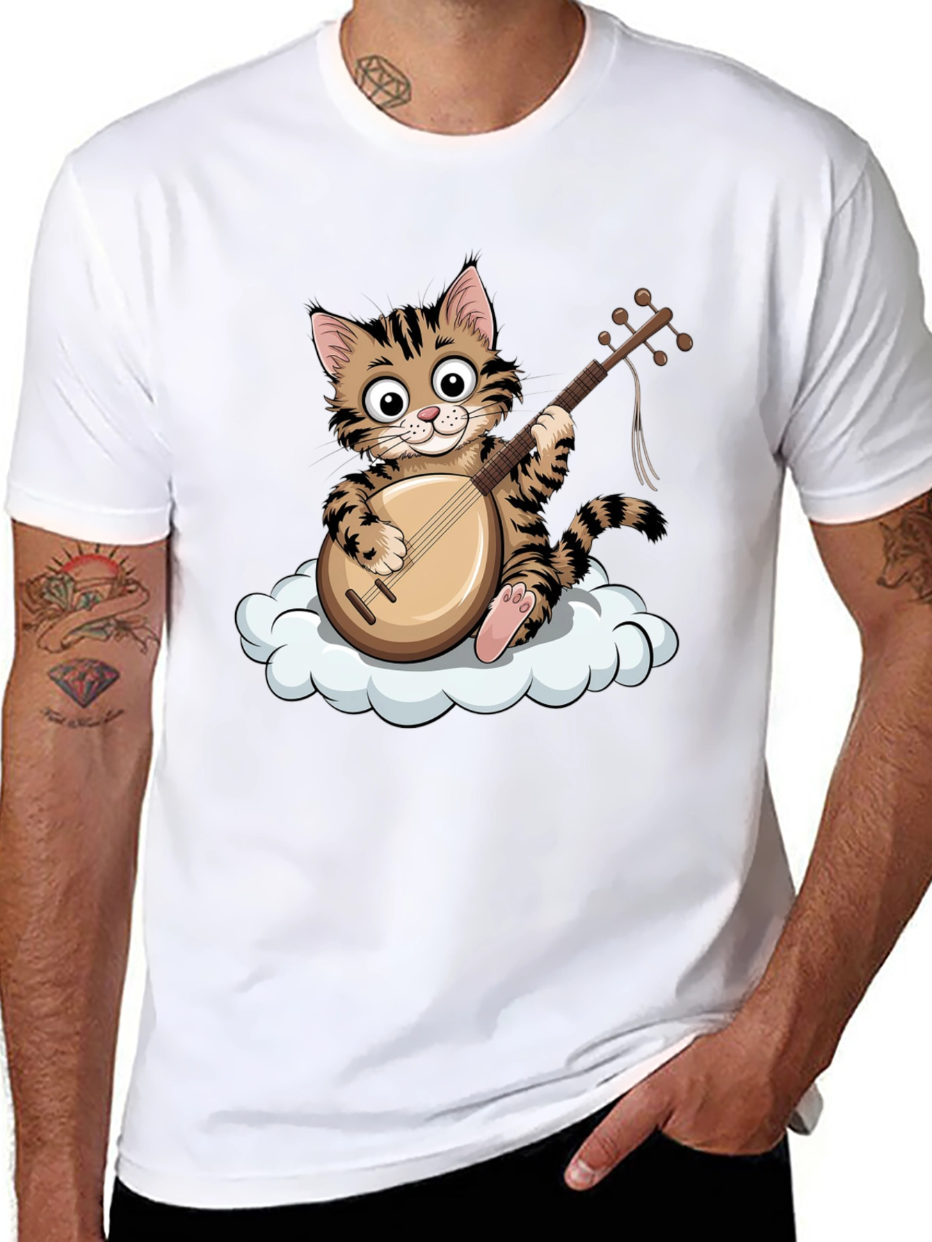 Cute Cat Playing Mandolin T-Shirt